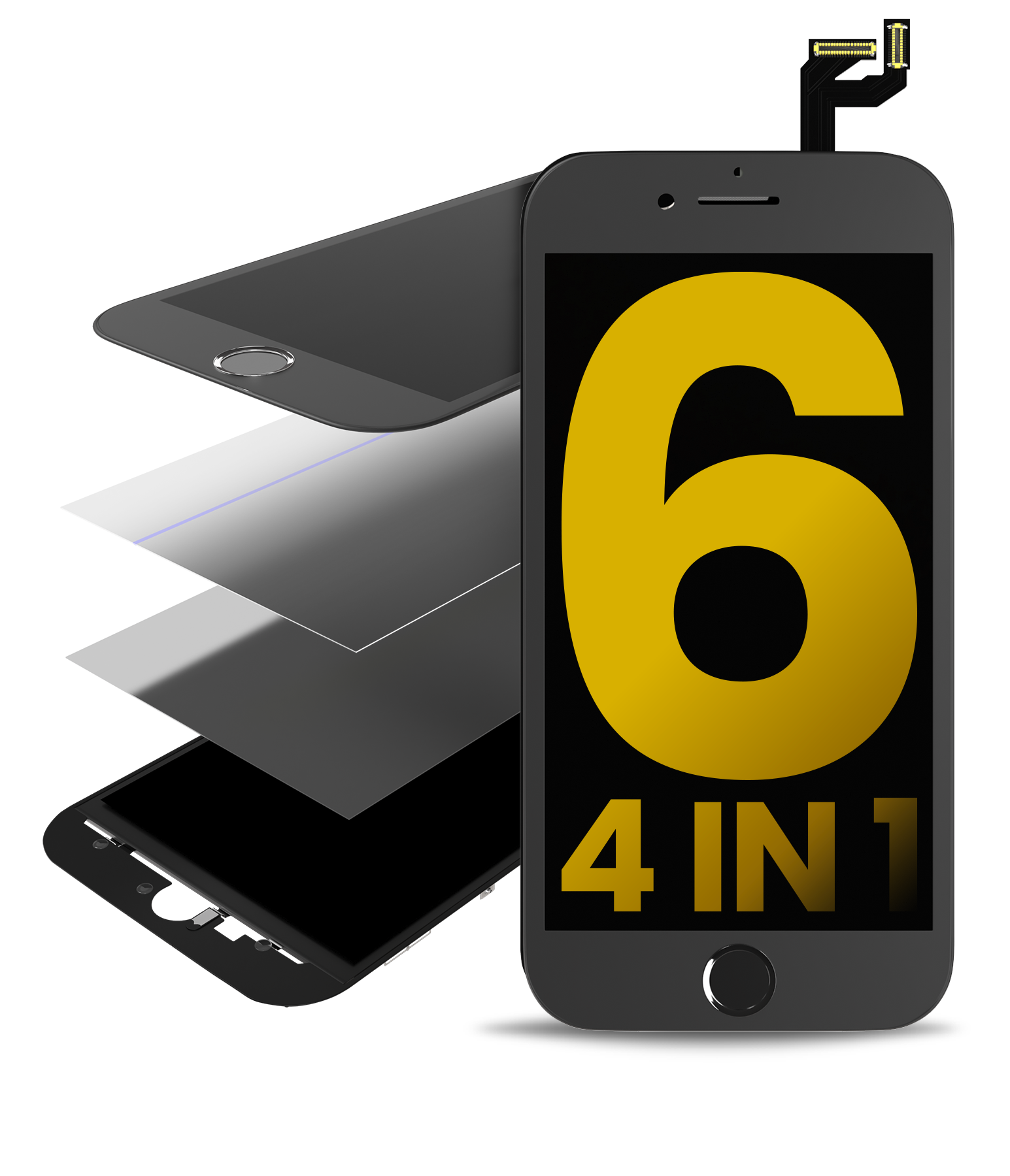 4 In 1 (Front Glass + Frame + Polarizer + Oca Pre-Installed) Compatible For Iphone 6 (2 Pack) (Black)