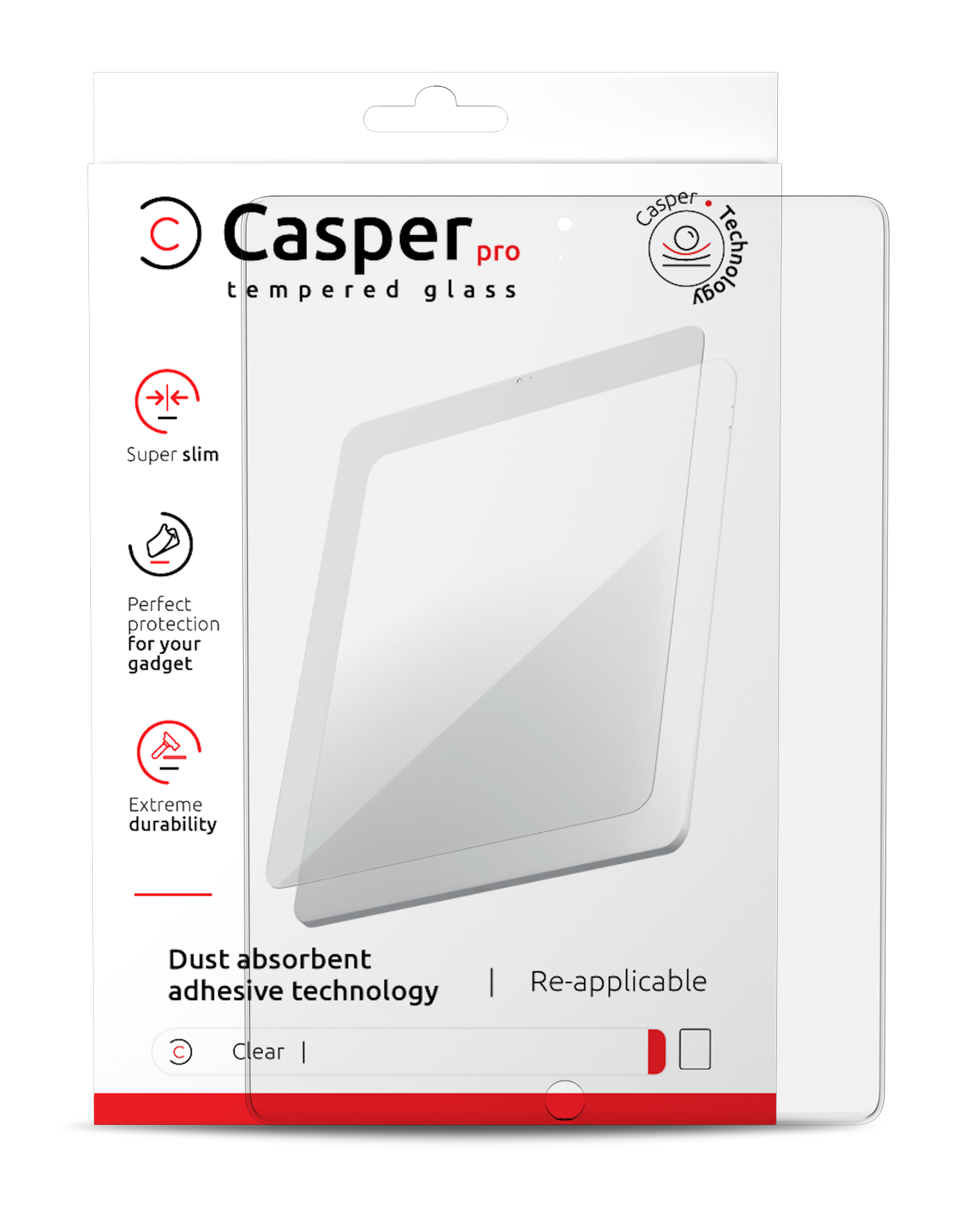 Casper Pro Screen Protector Compatible For Ipad Air 1 / Air 2 / Pro 9.7 / Ipad 5 (2017) / Ipad 6 (2018) (Retail Pack) (Clear)