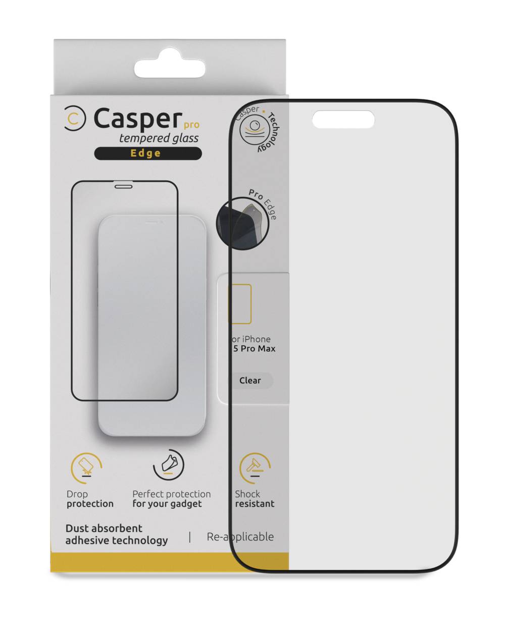 Casper Pro Edge Screen Protector Compatible For Iphone 15 Pro Max (Retail Pack) (Clear)