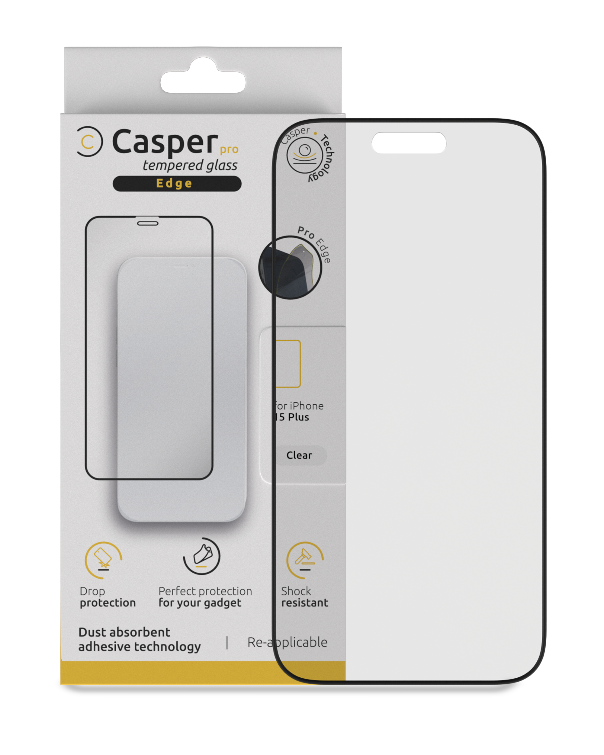 Casper Pro Edge Screen Protector Compatible For Iphone 15 Plus / 16 Plus (Retail Pack) (Clear)