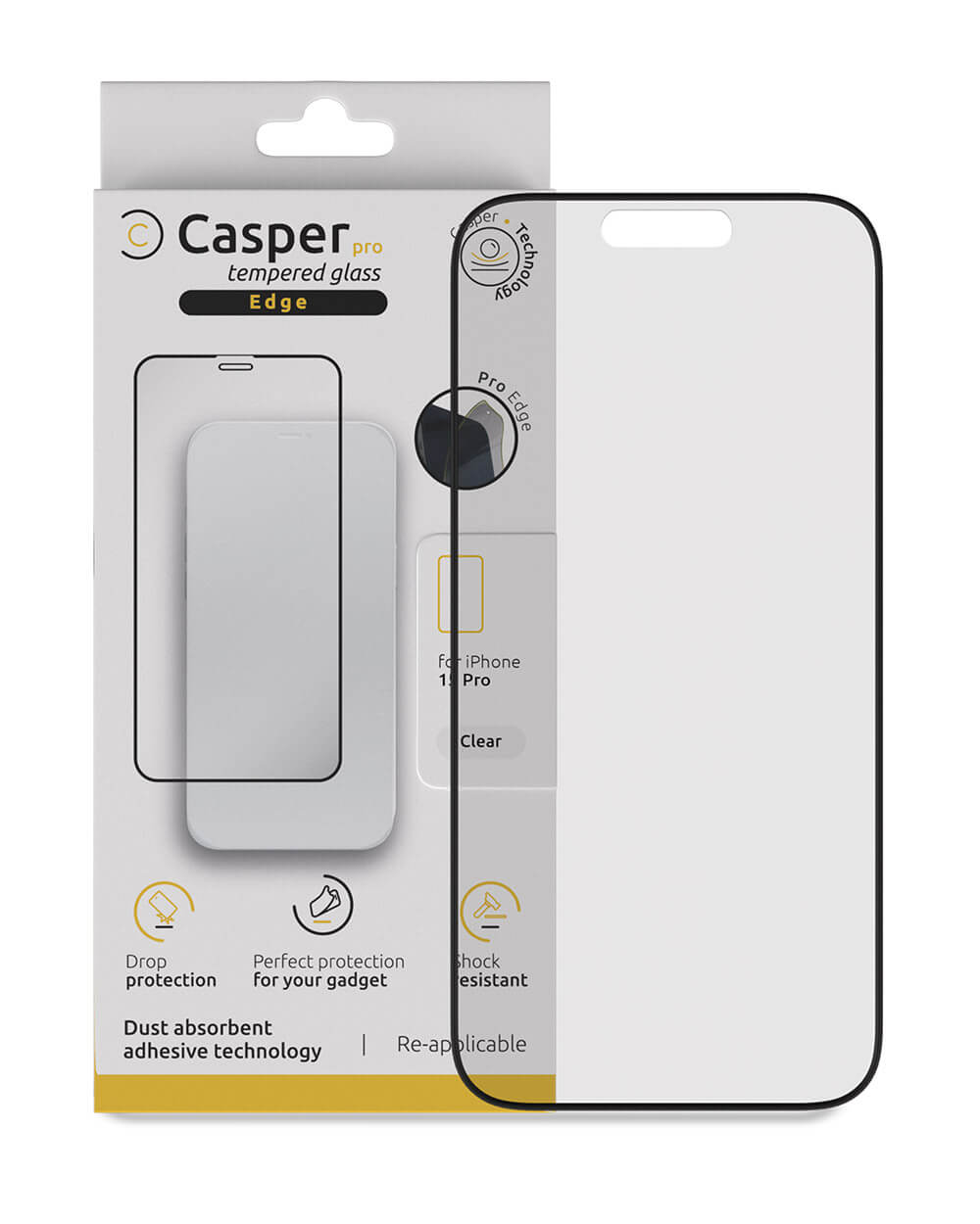 Casper Pro Edge Screen Protector Compatible For Iphone 15 Pro (Retail Pack) (Clear)
