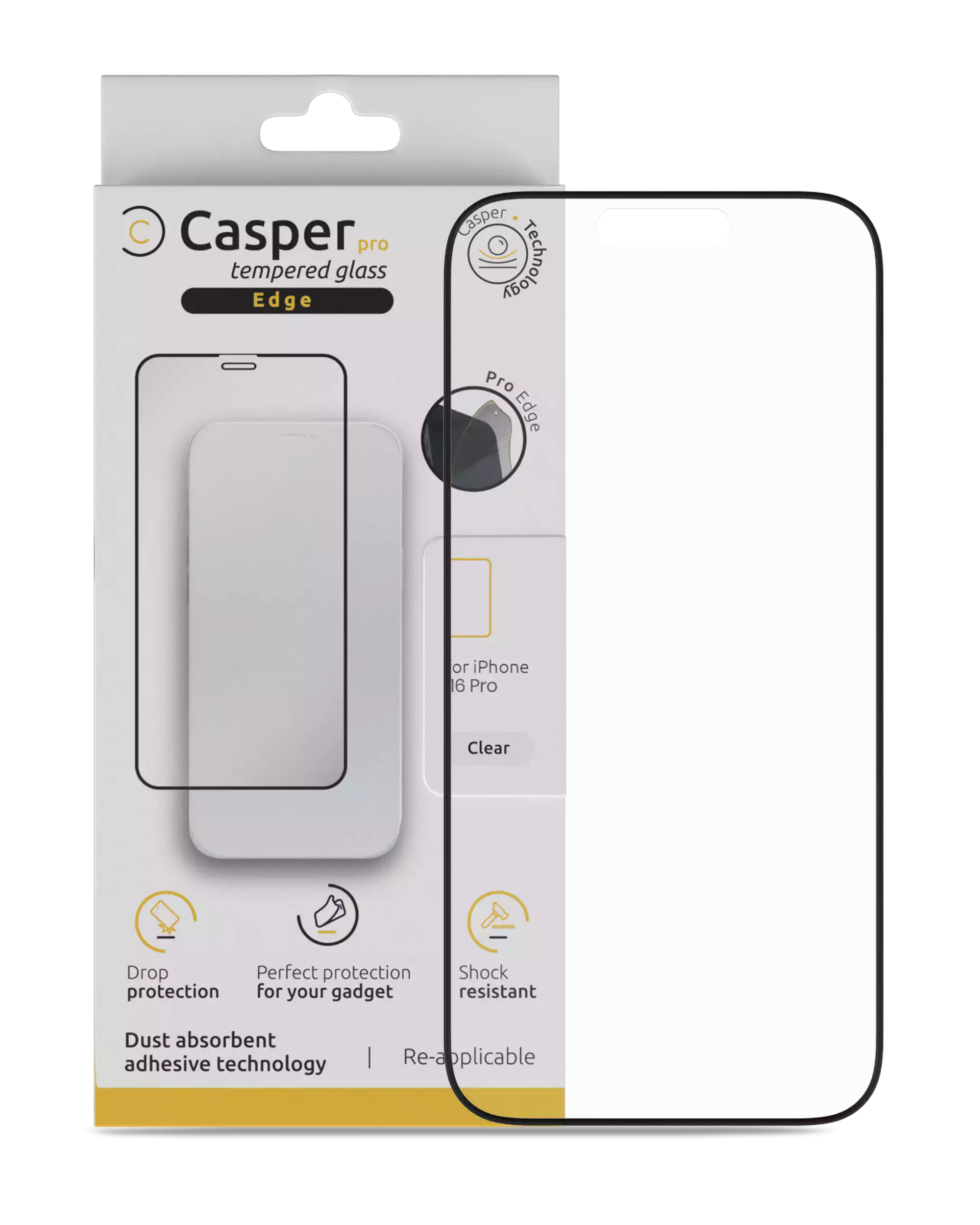 Casper Pro Edge Screen Protector Compatible For Iphone 16 Pro / 17 / 17 Pro (Retail Pack) (Clear)