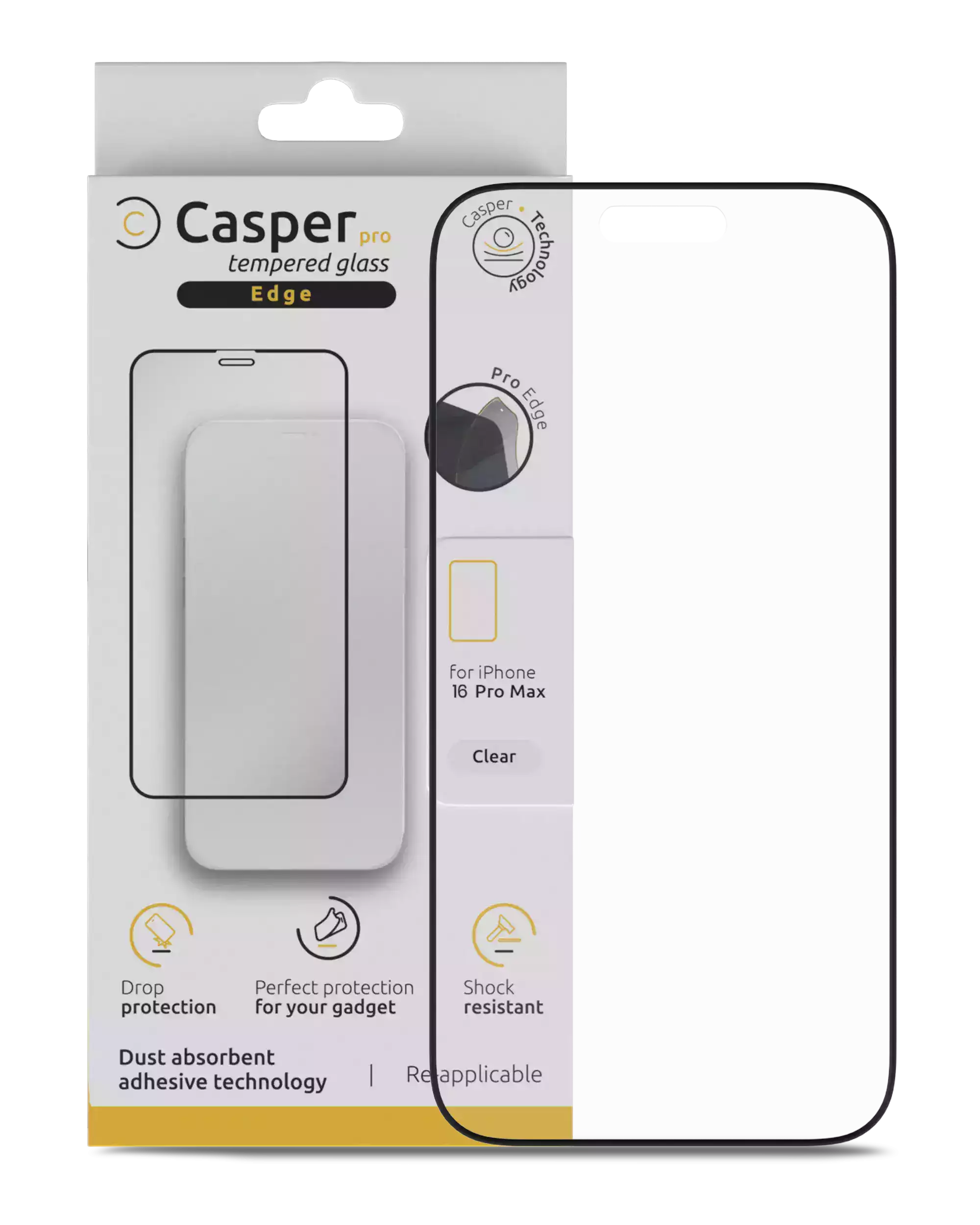 Casper Pro Edge Screen Protector Compatible For Iphone 16 Pro Max / 17 Pro Max (Retail Pack) (Clear)