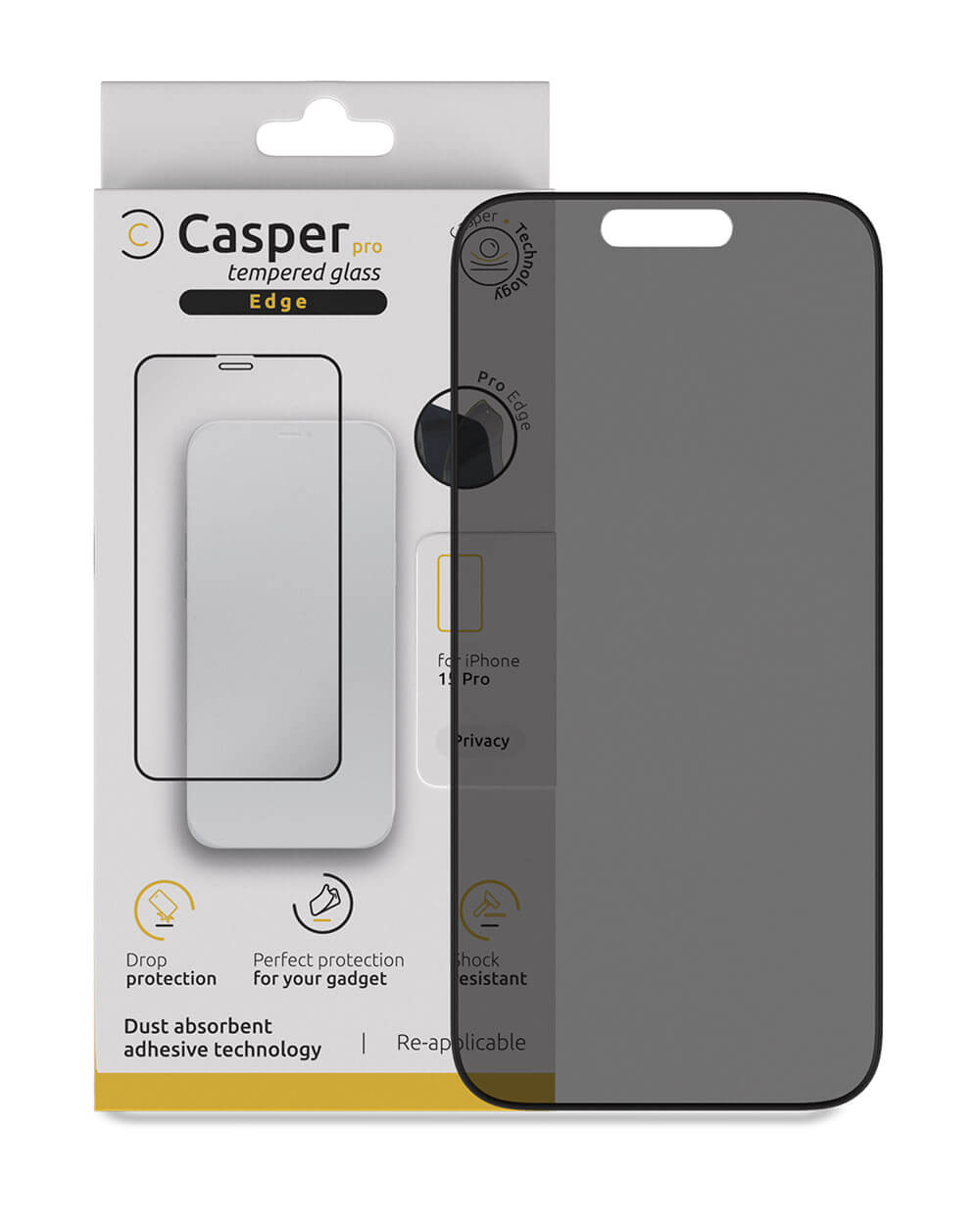 Casper Pro Edge Screen Protector Compatible For Iphone 15 Pro (Retail Pack) (Privacy)