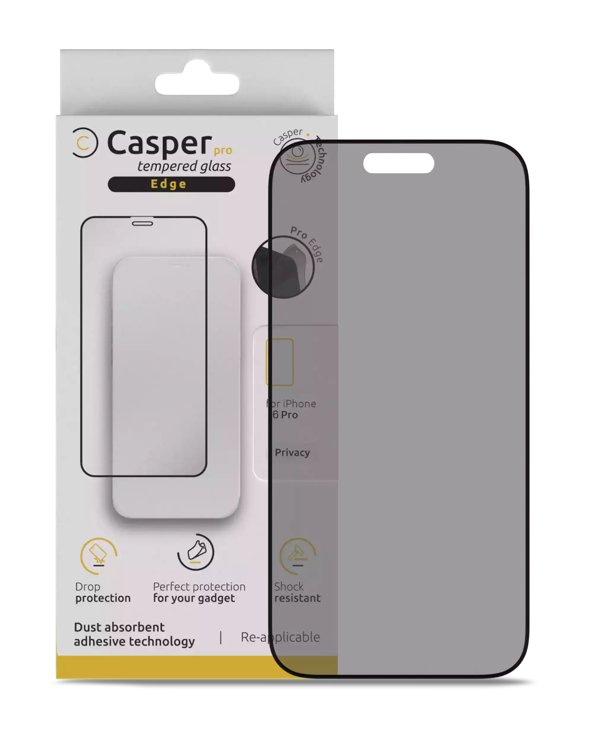 Casper Pro Edge Screen Protector Compatible For Iphone 16 Pro / 17 / 17 Pro (Retail Pack) (Privacy)