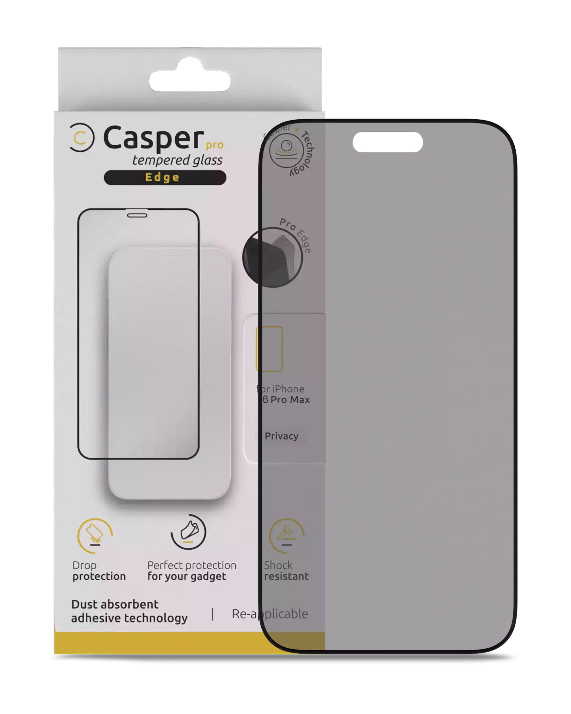 Casper Pro Edge Screen Protector Compatible For Iphone 16 Pro Max / 17 Pro Max (Retail Pack) (Privacy)