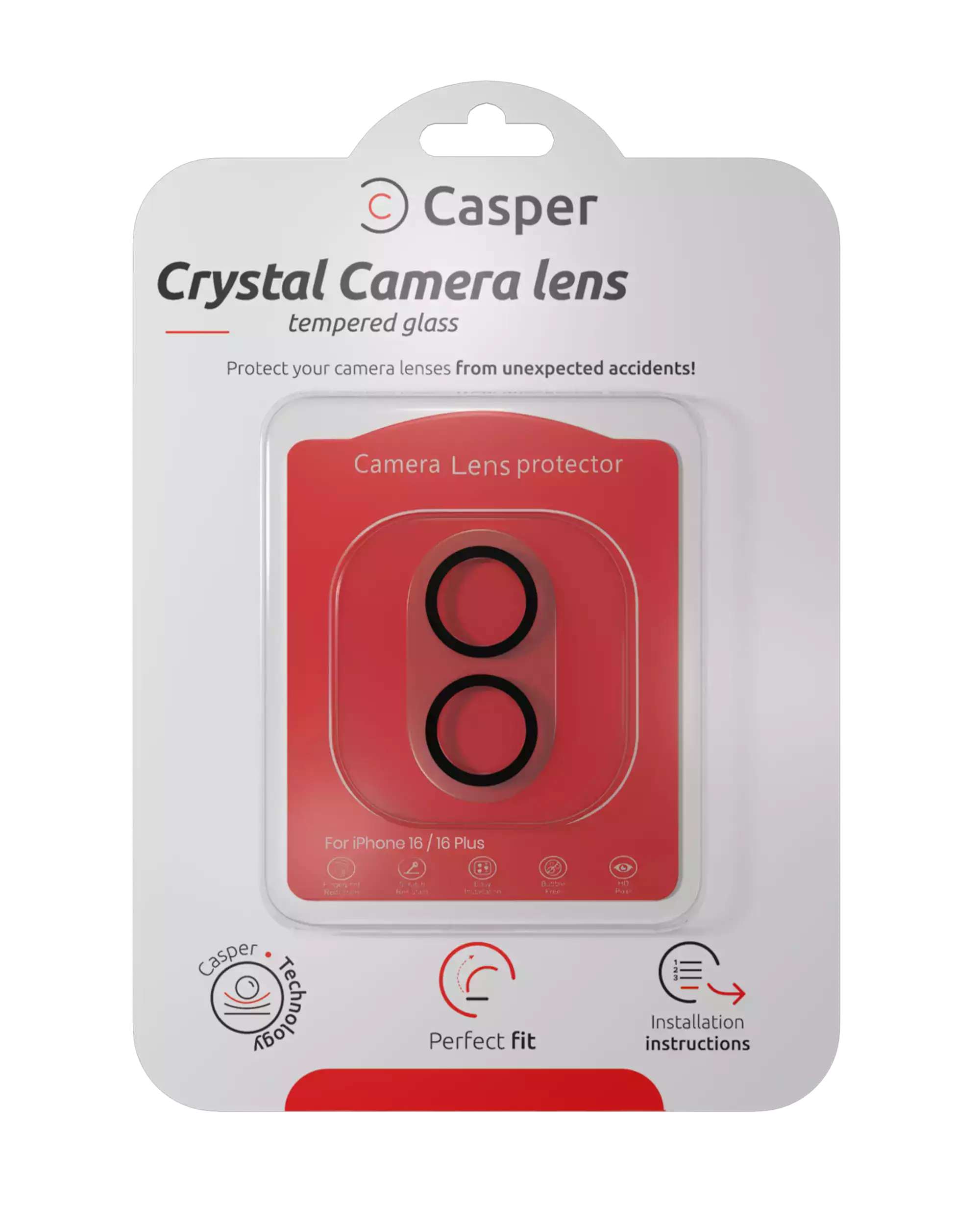 Casper Camera Lens Protector Compatible For Iphone 17 / 16 / 16 Plus (Crystal Full Cover)