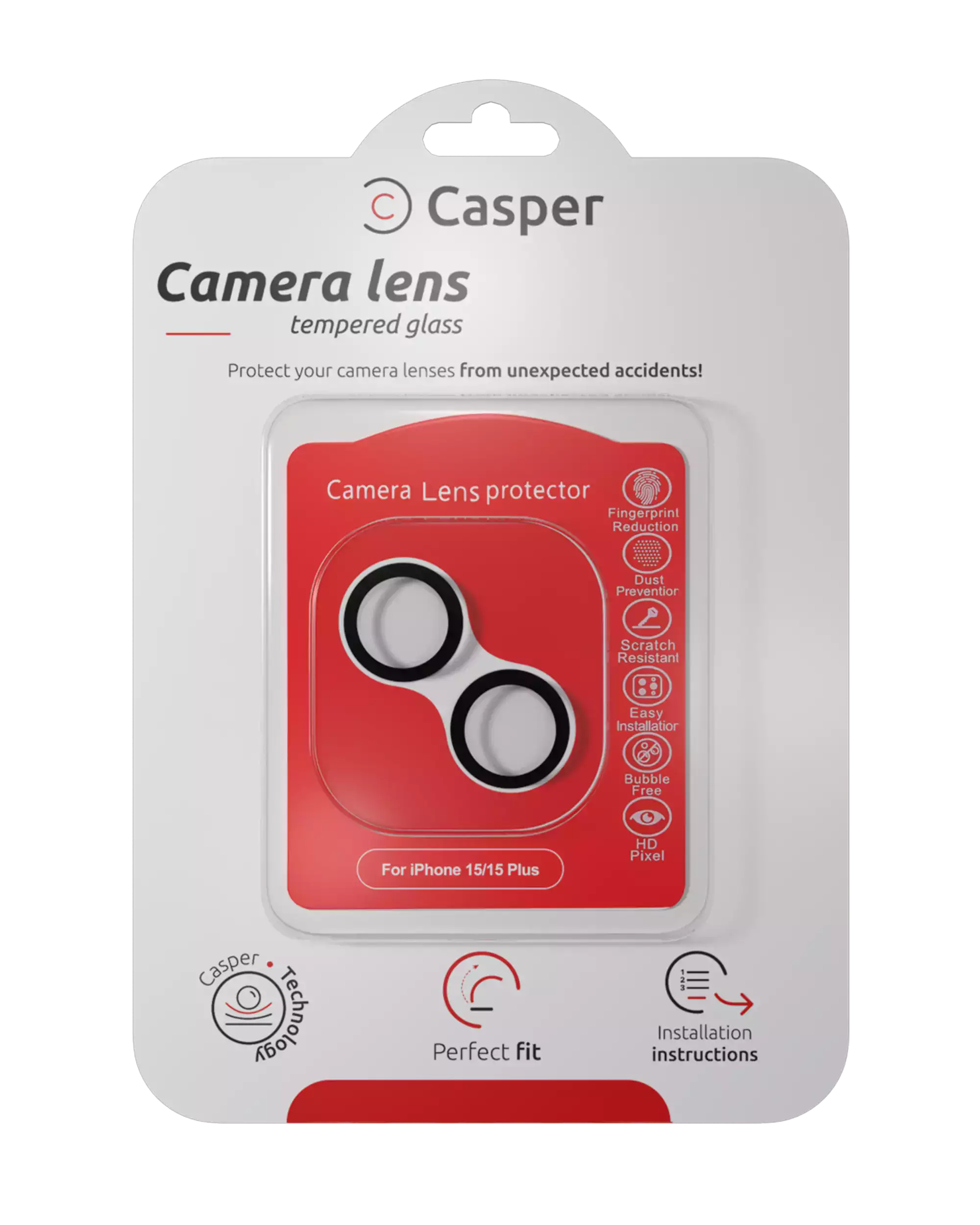 Casper Camera Lens Protector Compatible For Iphone 15 / 15 Plus (Black) (Clear)