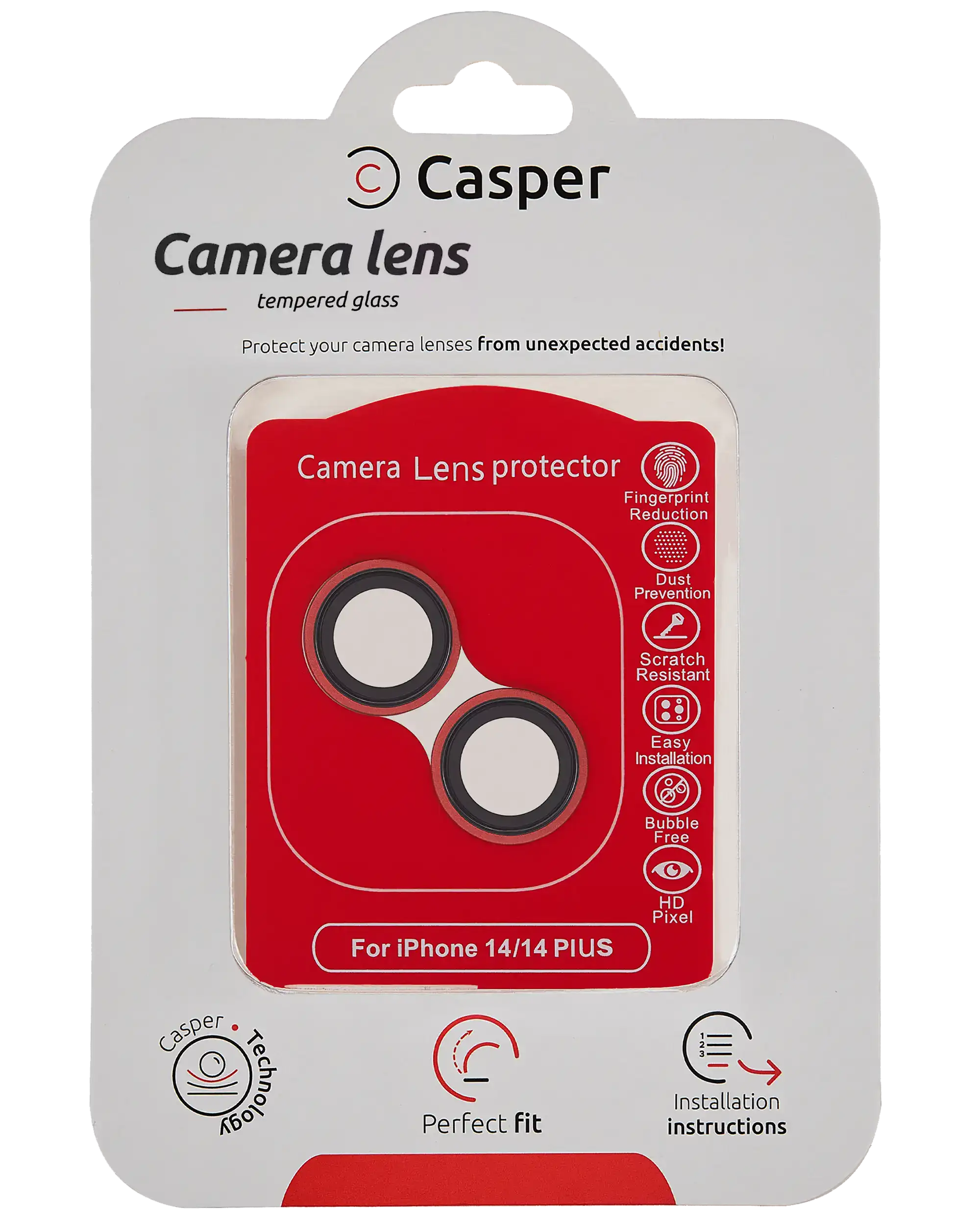 Casper Camera Lens Protector Compatible For Iphone 14 / 14 Plus (Red) (Clear)