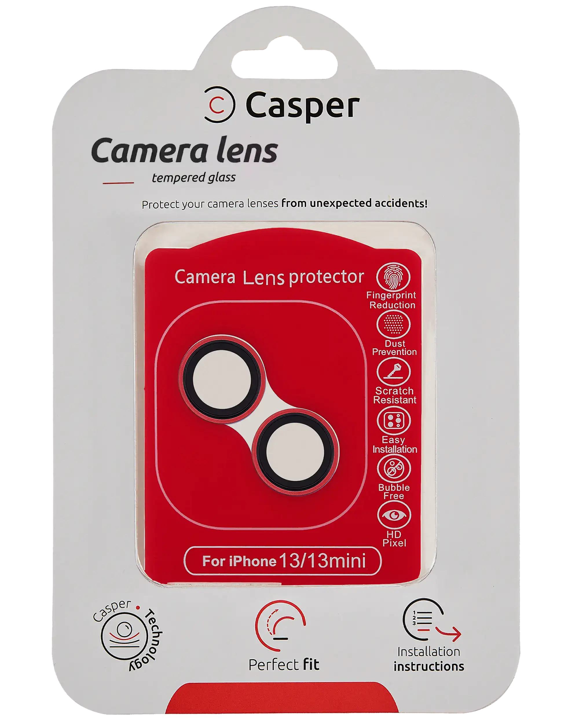 Casper Camera Lens Protector Compatible For Iphone 13 / 13 Mini (Red) (Clear)