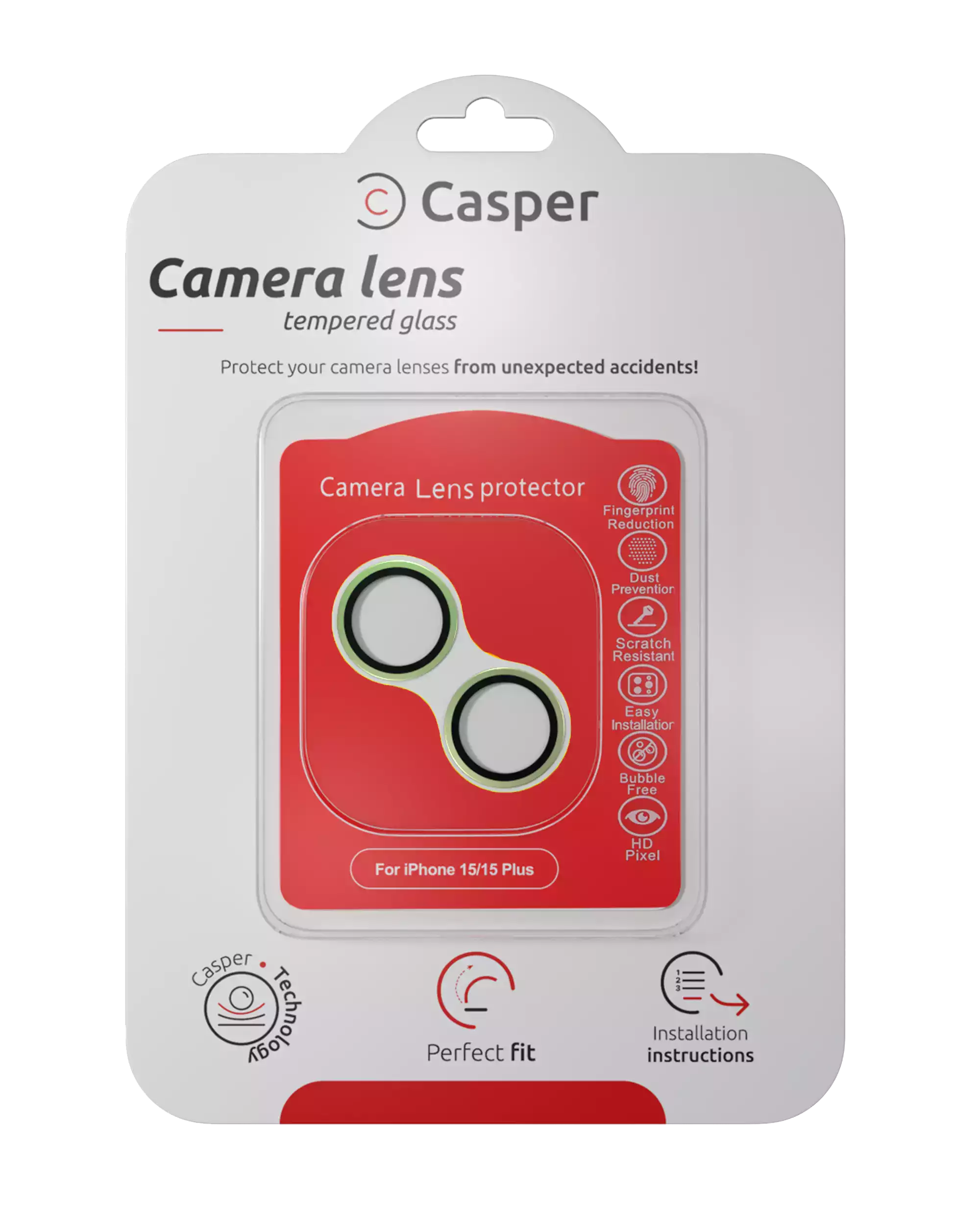 Casper Camera Lens Protector Compatible For Iphone 15 / 15 Plus (Green) (Clear)