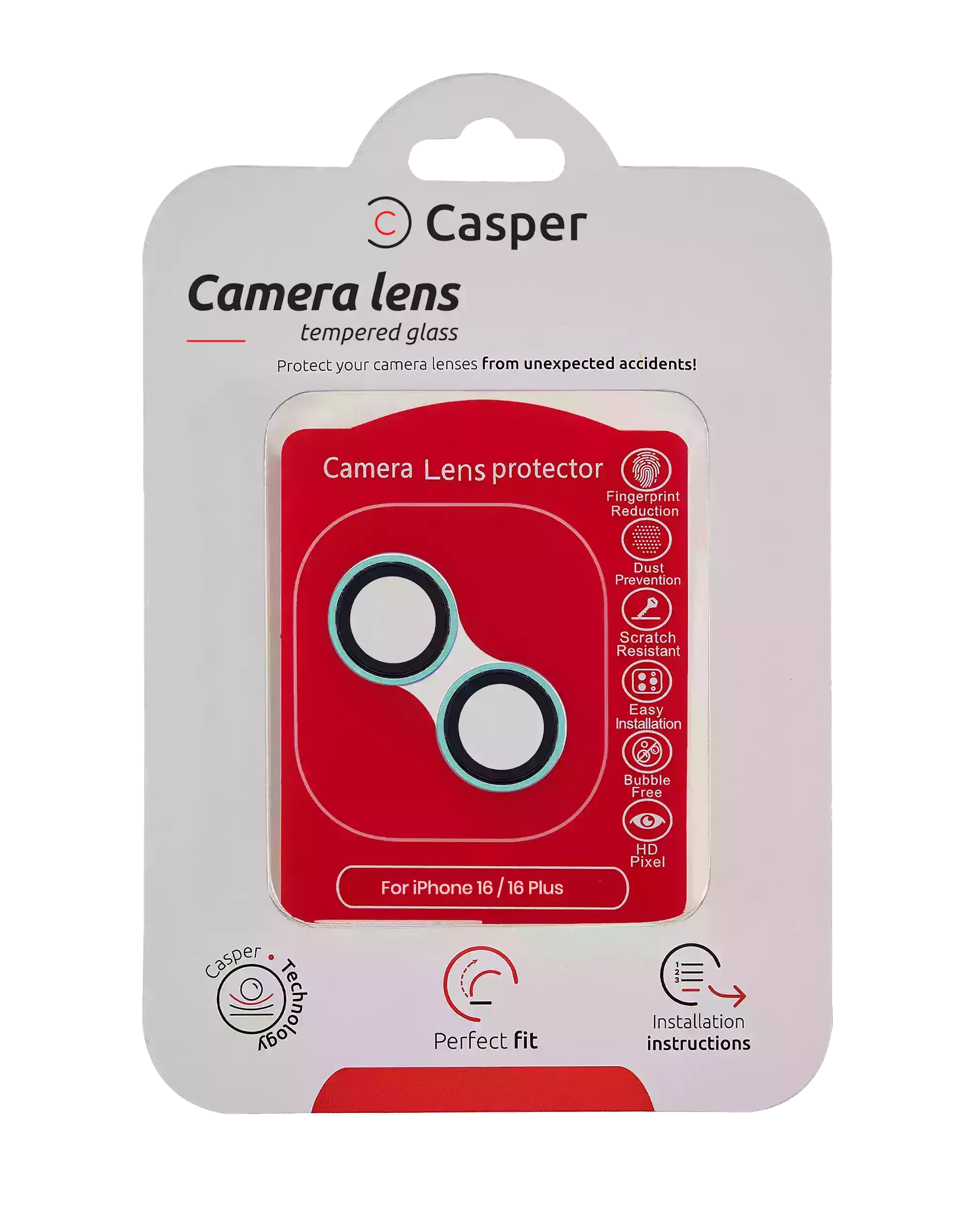 Casper Camera Lens Protector Compatible For Iphone 16 / 16 Plus (Teal) (Clear)
