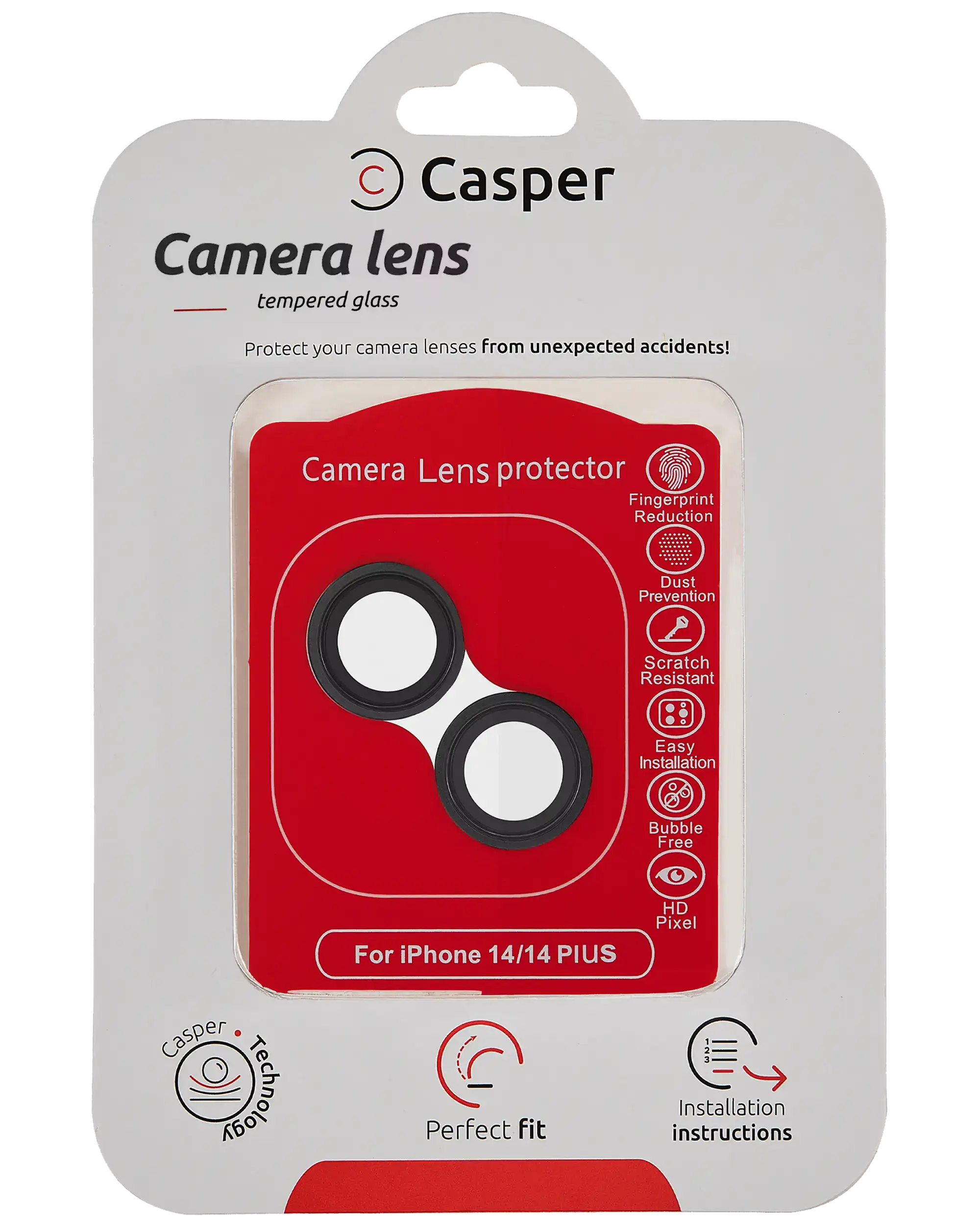 Casper Camera Lens Protector Compatible For Iphone 14 / 14 Plus (Black) (Clear)