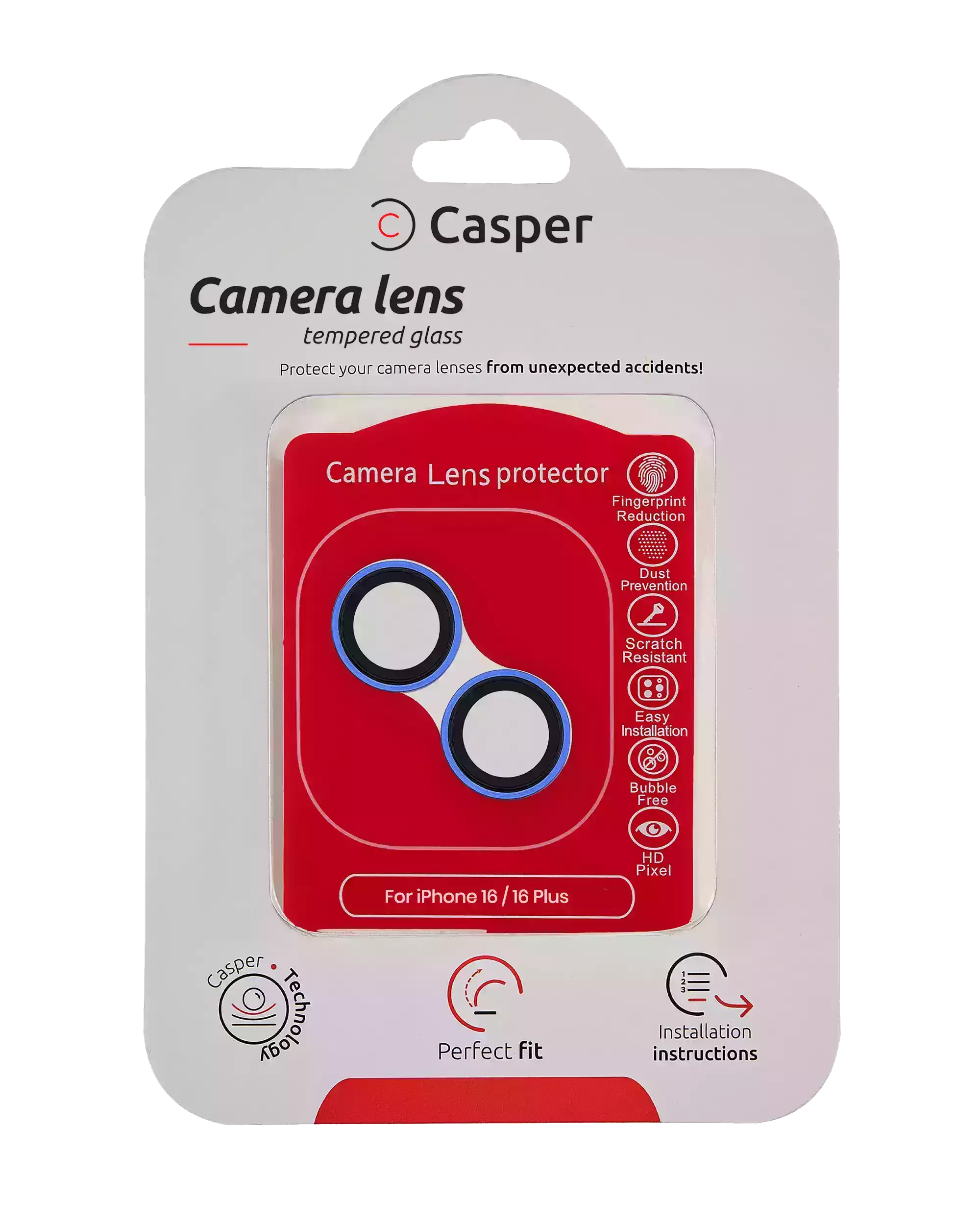 Casper Camera Lens Protector Compatible For Iphone 16 / 16 Plus (Ultramarine) (Clear)