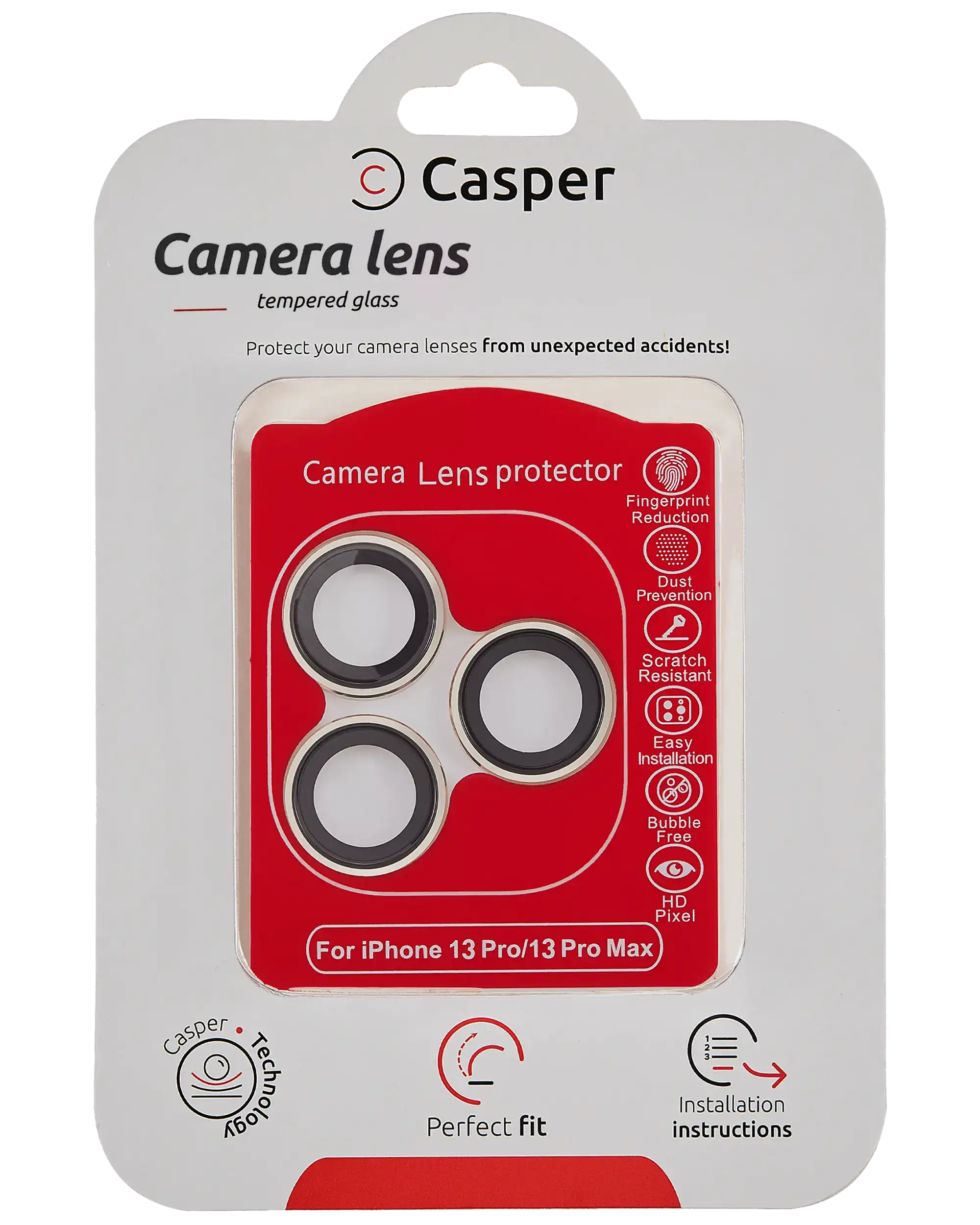Casper Camera Lens Protector Compatible For Iphone 13 Pro / 13 Pro Max (Gold) (Clear)