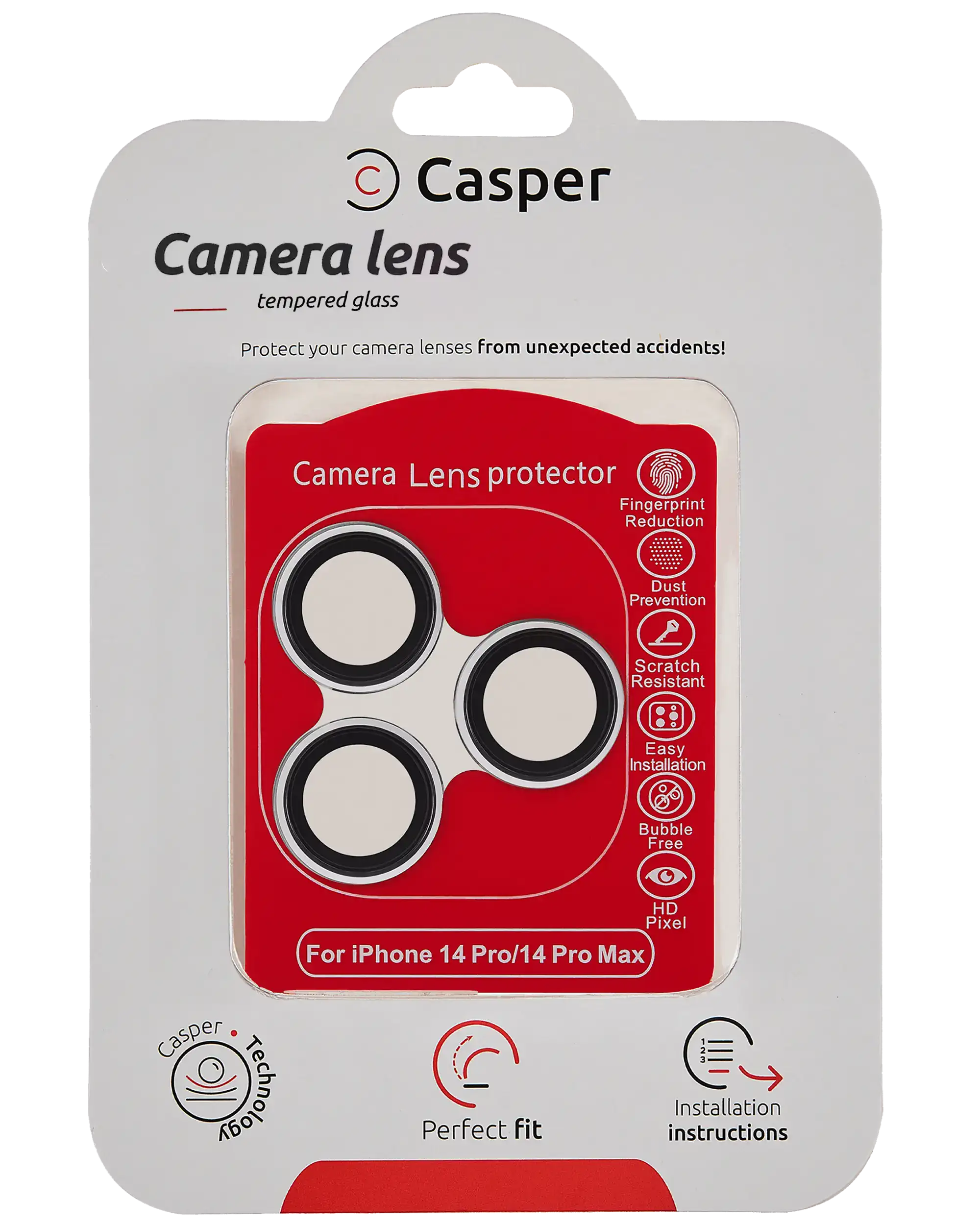 Casper Camera Lens Protector Compatible For Iphone 14 Pro / 14 Pro Max (Silver) (Clear)