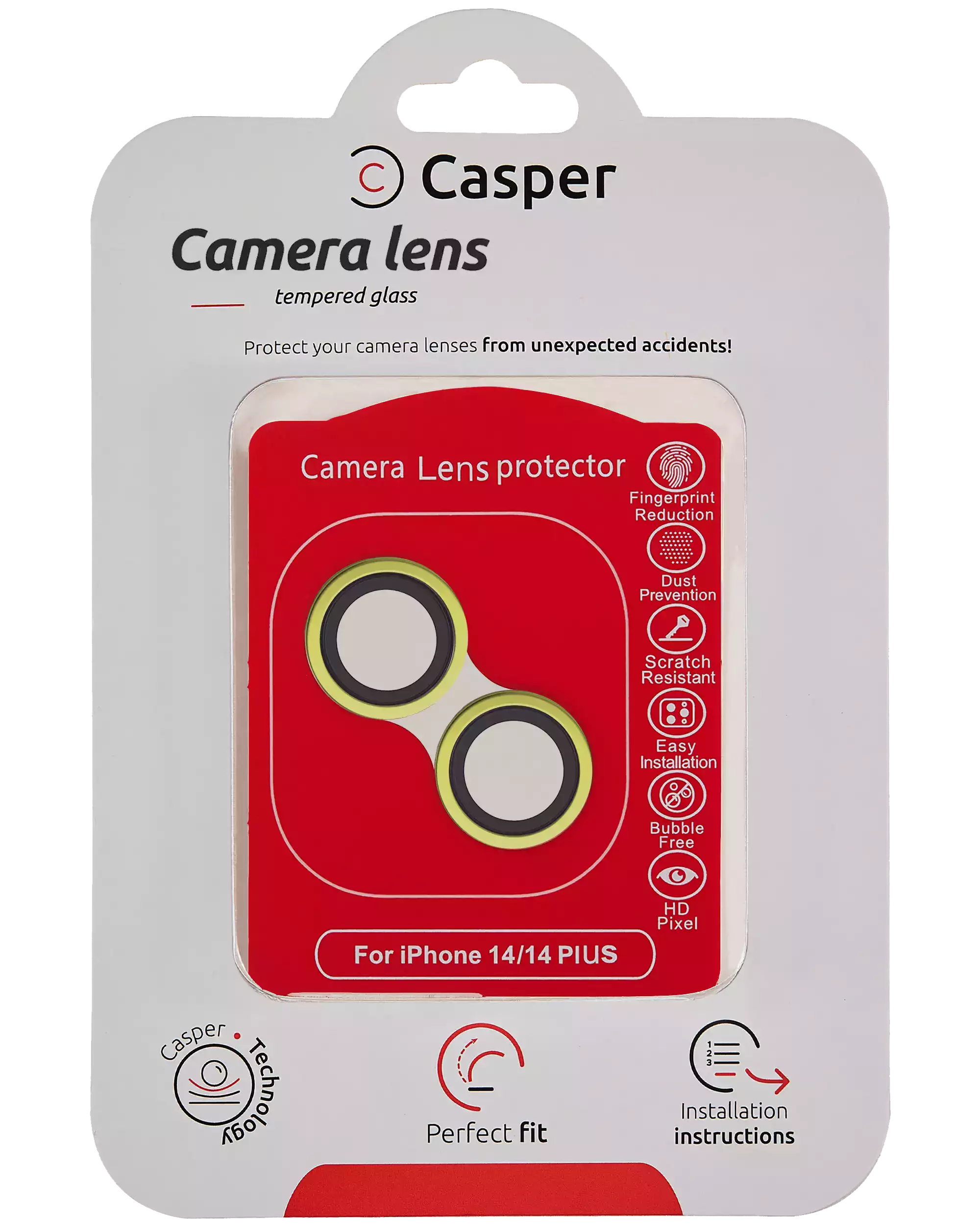 Casper Camera Lens Protector Compatible For Iphone 14 / 14 Plus (Yellow) (Clear)
