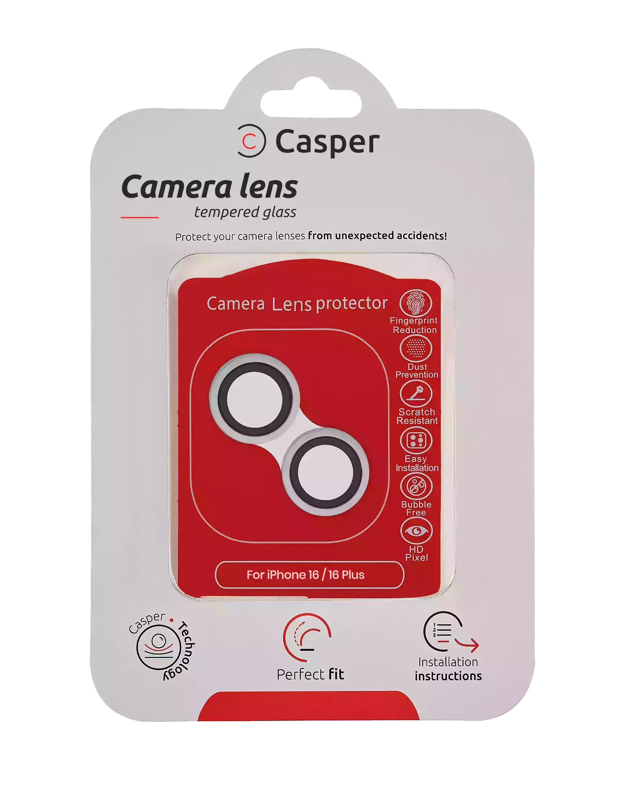 Casper Camera Lens Protector Compatible For Iphone 16 / 16 Plus (White) (Clear)