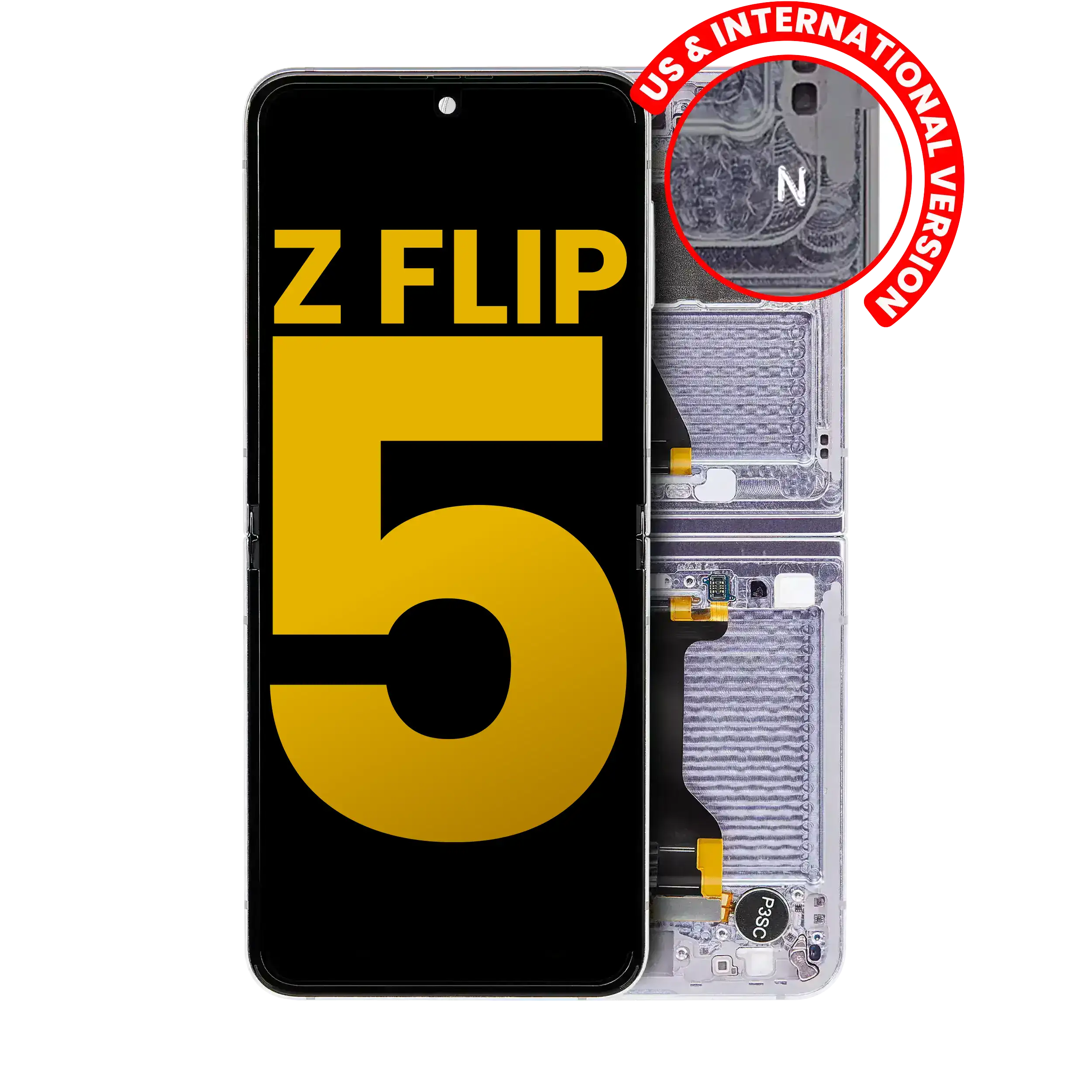 Inner Oled Assembly With Frame Compatible For Samsung Galaxy Z Flip 5 5G (Us & International) (Refurbished) (Lavender)