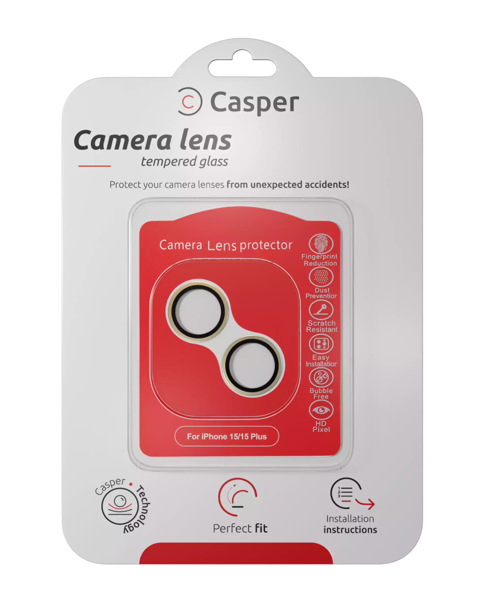 Casper Camera Lens Protector Compatible For Iphone 15 / 15 Plus (Yellow) (Clear)