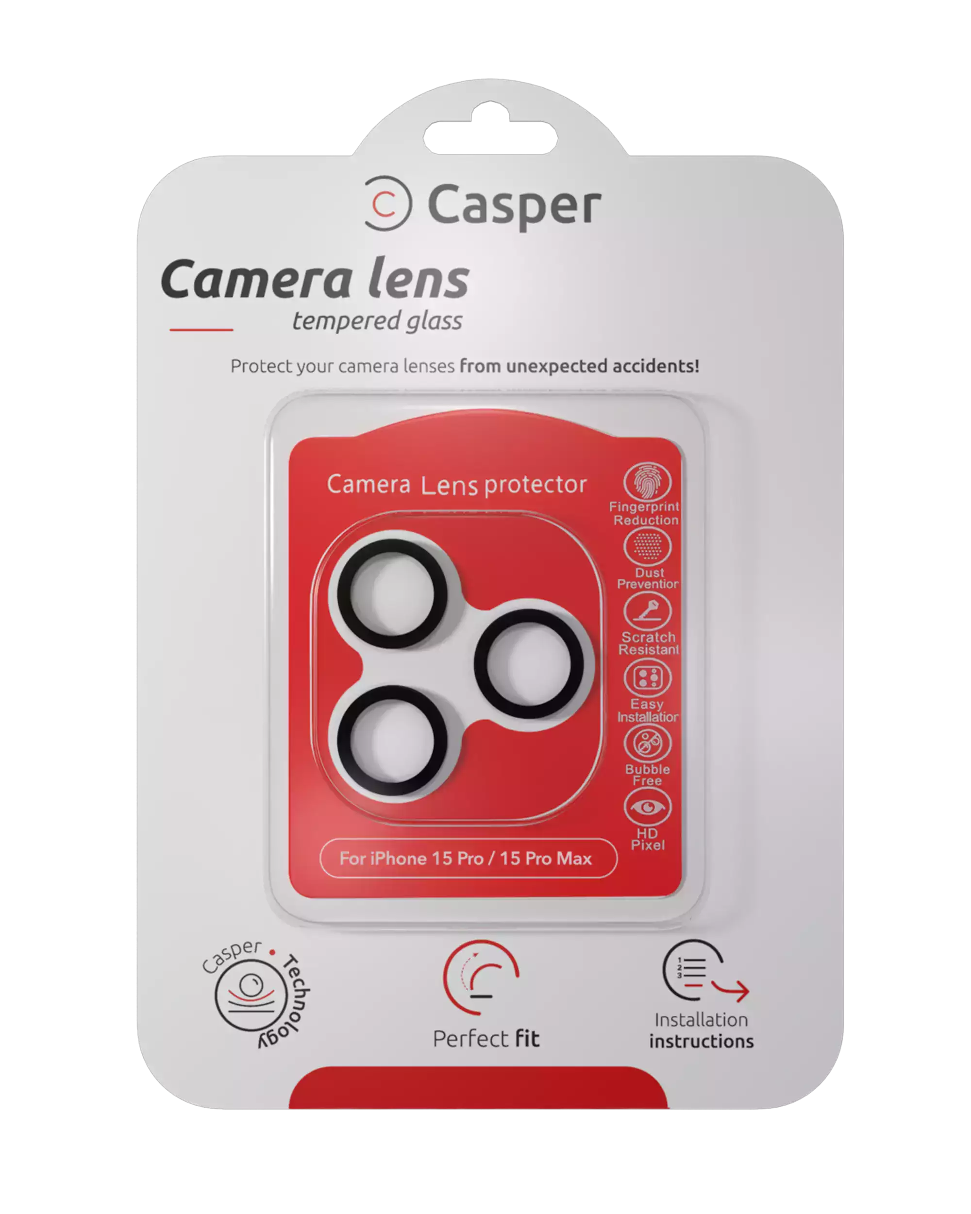Casper Camera Lens Protector Compatible For Iphone 15 Pro / 15 Pro Max (Gray) (Clear)