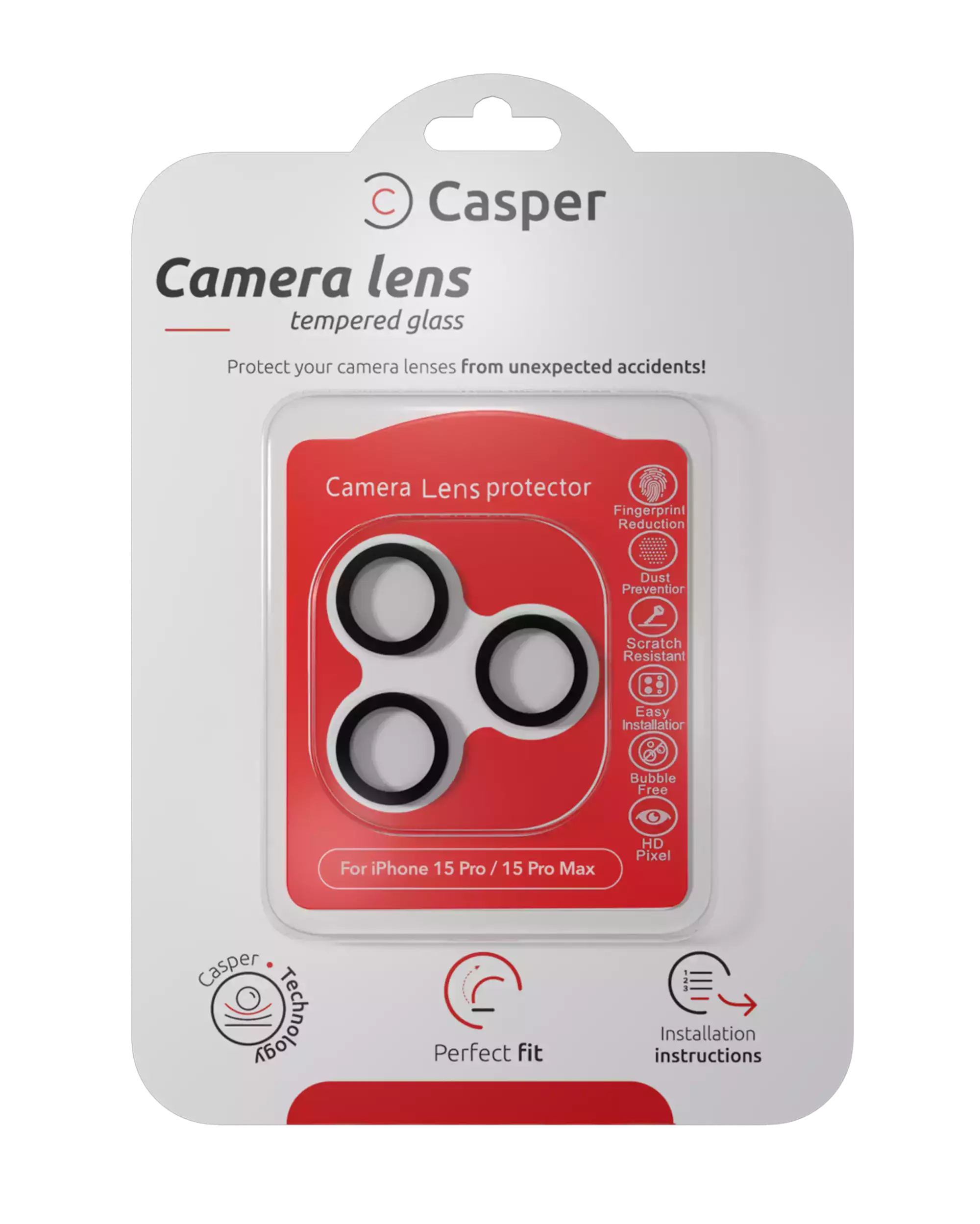 Casper Camera Lens Protector Compatible For Iphone 15 Pro / 15 Pro Max (Black) (Clear)