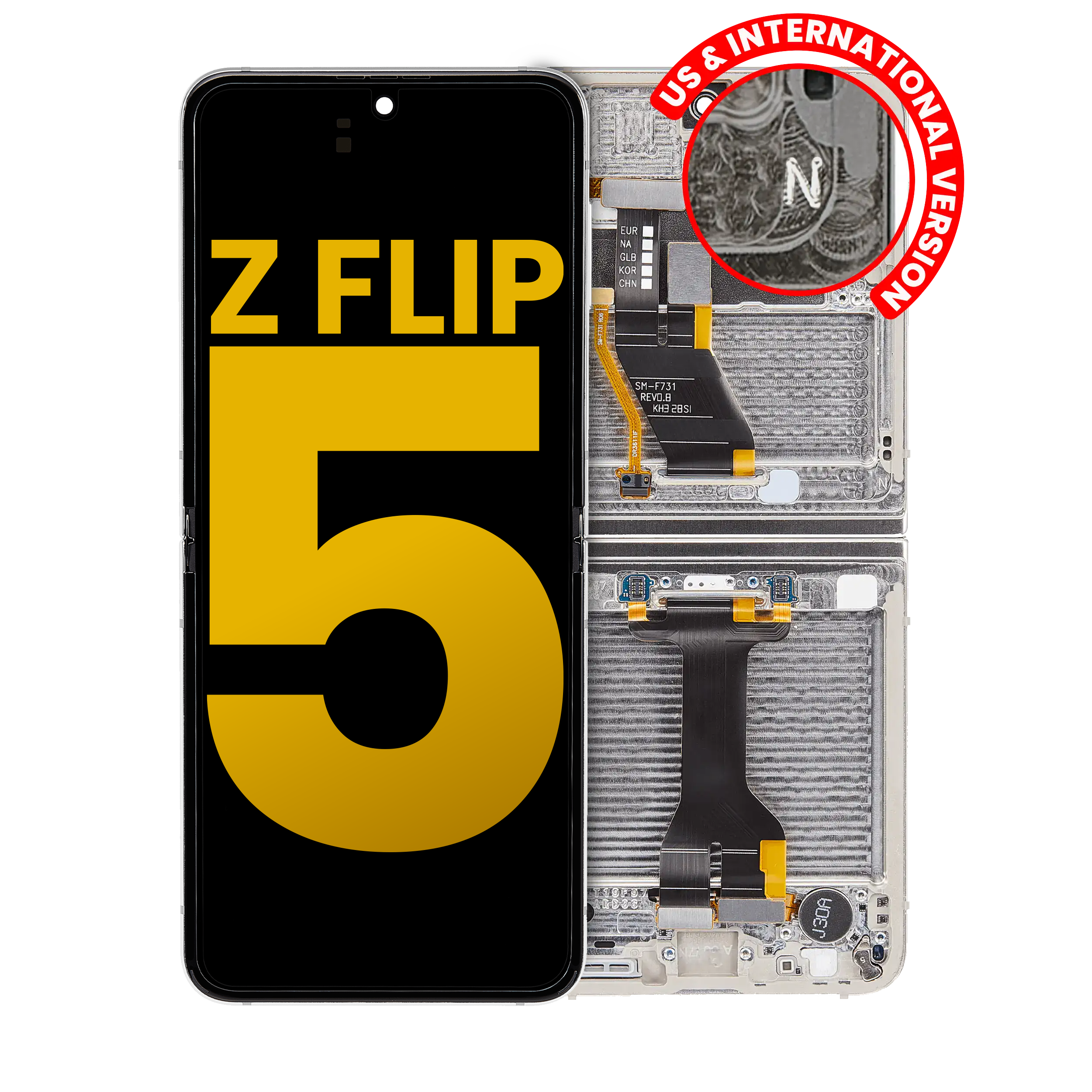 Inner Oled Assembly With Frame Compatible For Samsung Galaxy Z Flip 5 5G (Us & International) (Refurbished) (Cream)