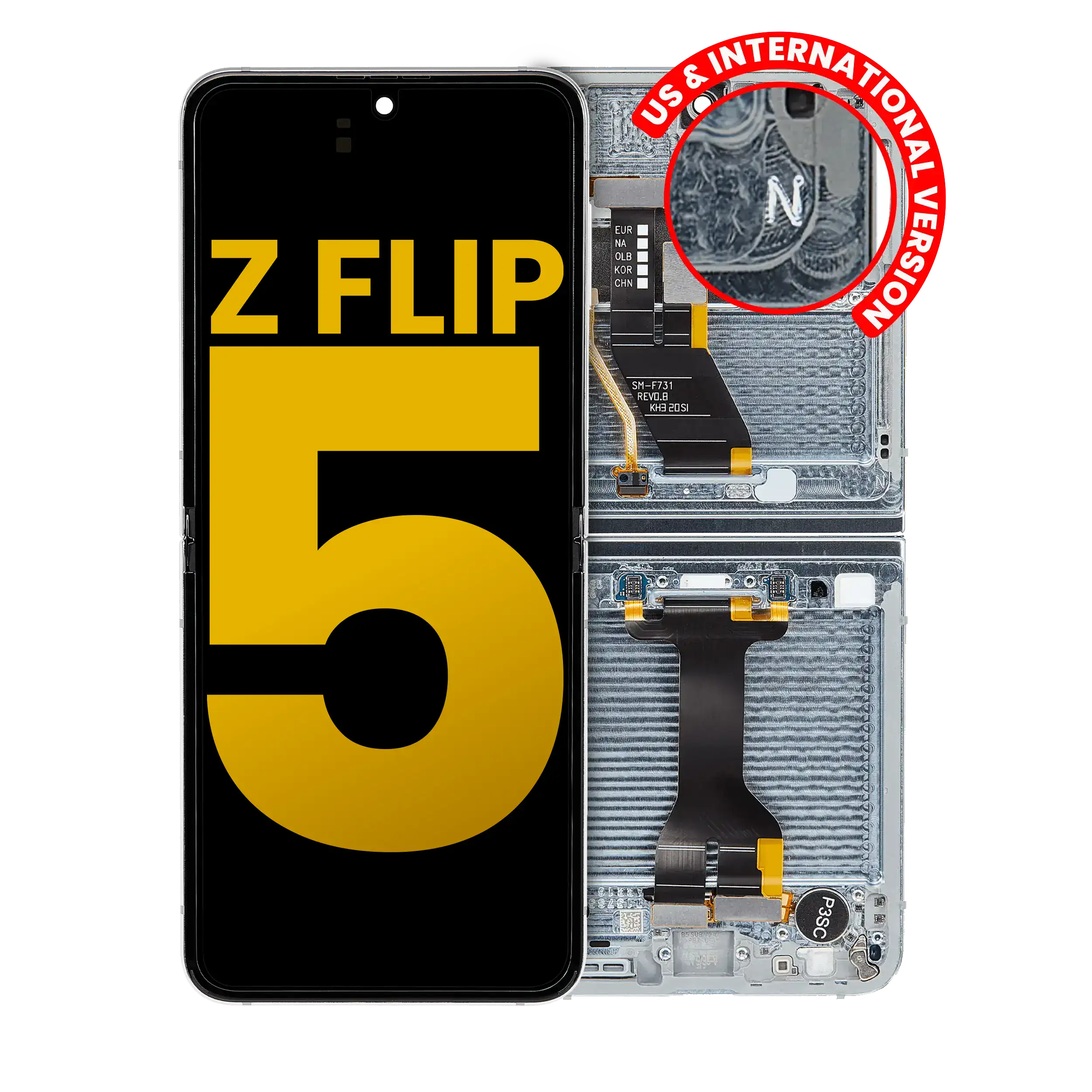 Inner Oled Assembly With Frame Compatible For Samsung Galaxy Z Flip 5 5G (Us & International) (Refurbished) (Blue)