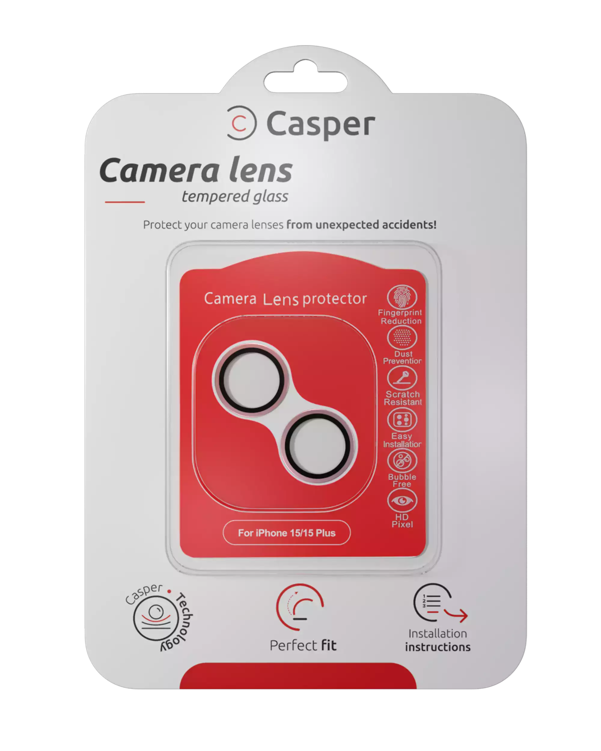 Casper Camera Lens Protector Compatible For Iphone 15 / 15 Plus (Pink) (Clear)