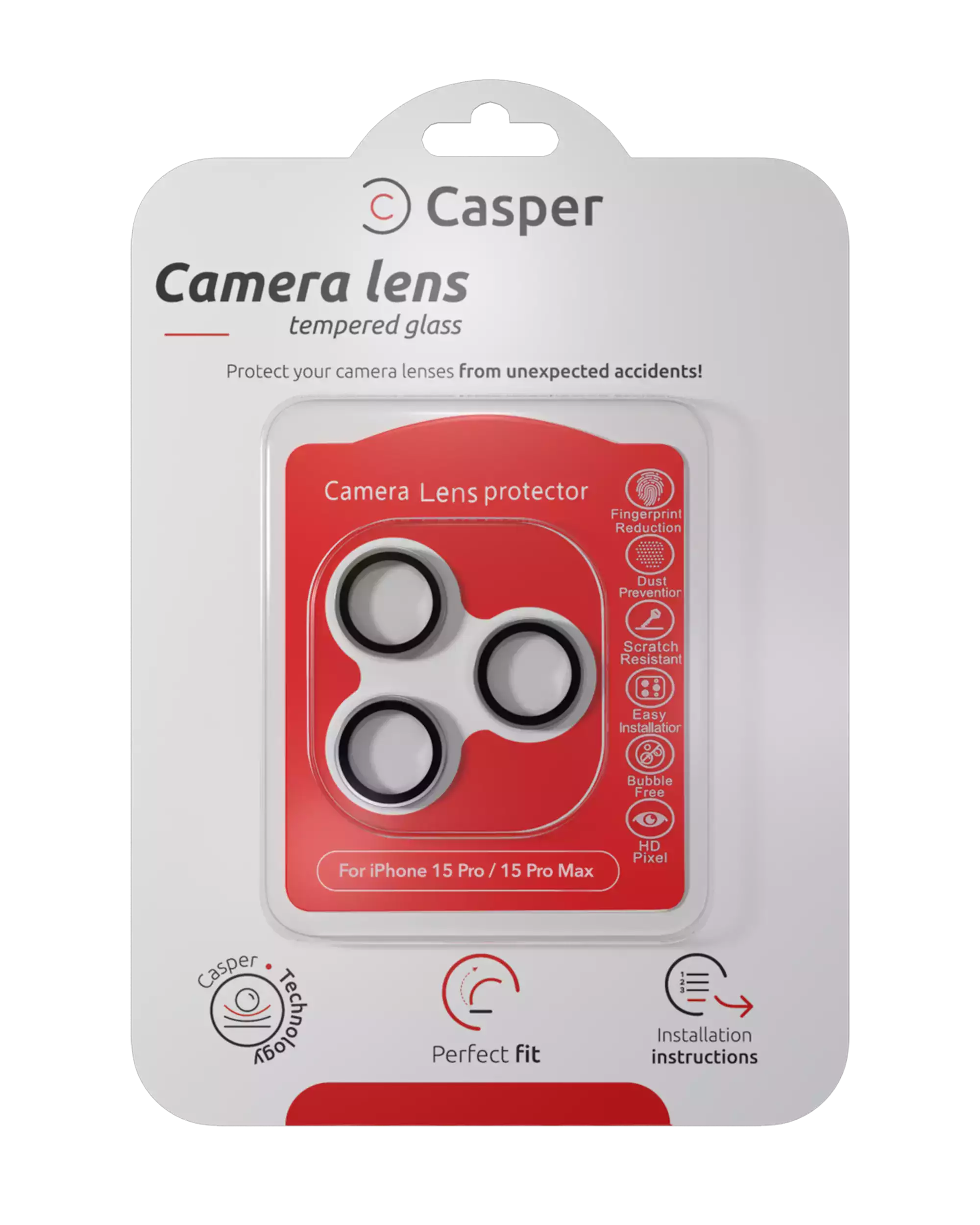 Casper Camera Lens Protector Compatible For Iphone 15 Pro / 15 Pro Max (Silver) (Clear)