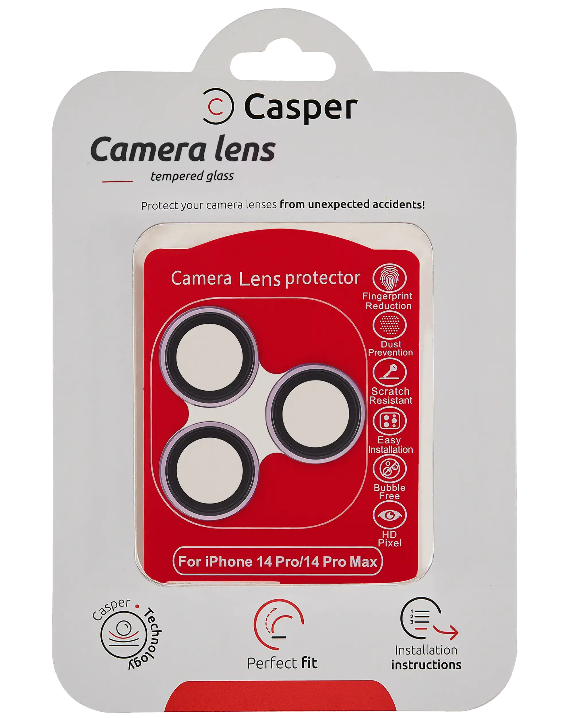 Casper Camera Lens Protector Compatible For Iphone 14 Pro / 14 Pro Max (Purple) (Clear)