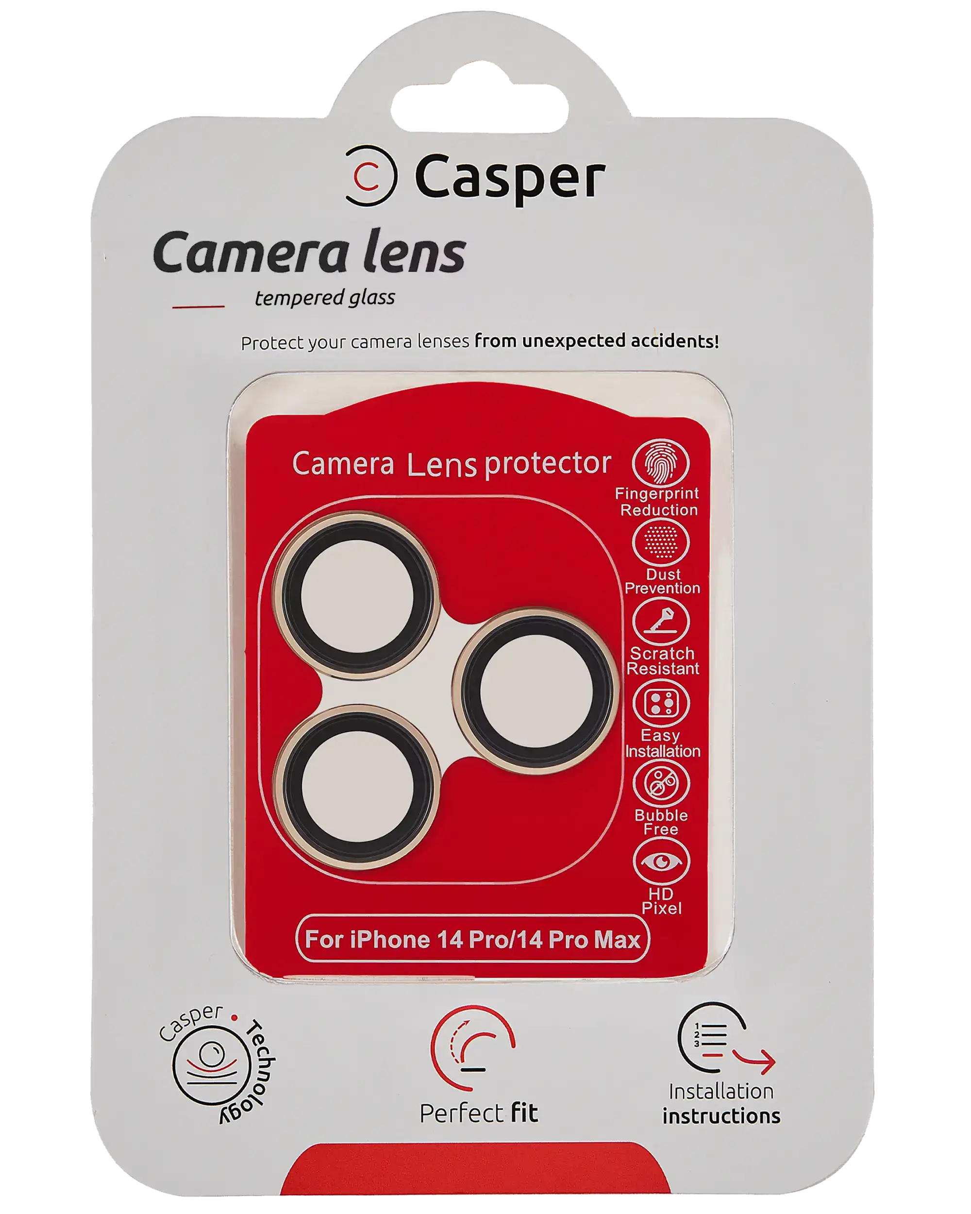 Casper Camera Lens Protector Compatible For Iphone 14 Pro / 14 Pro Max (Gold) (Clear)