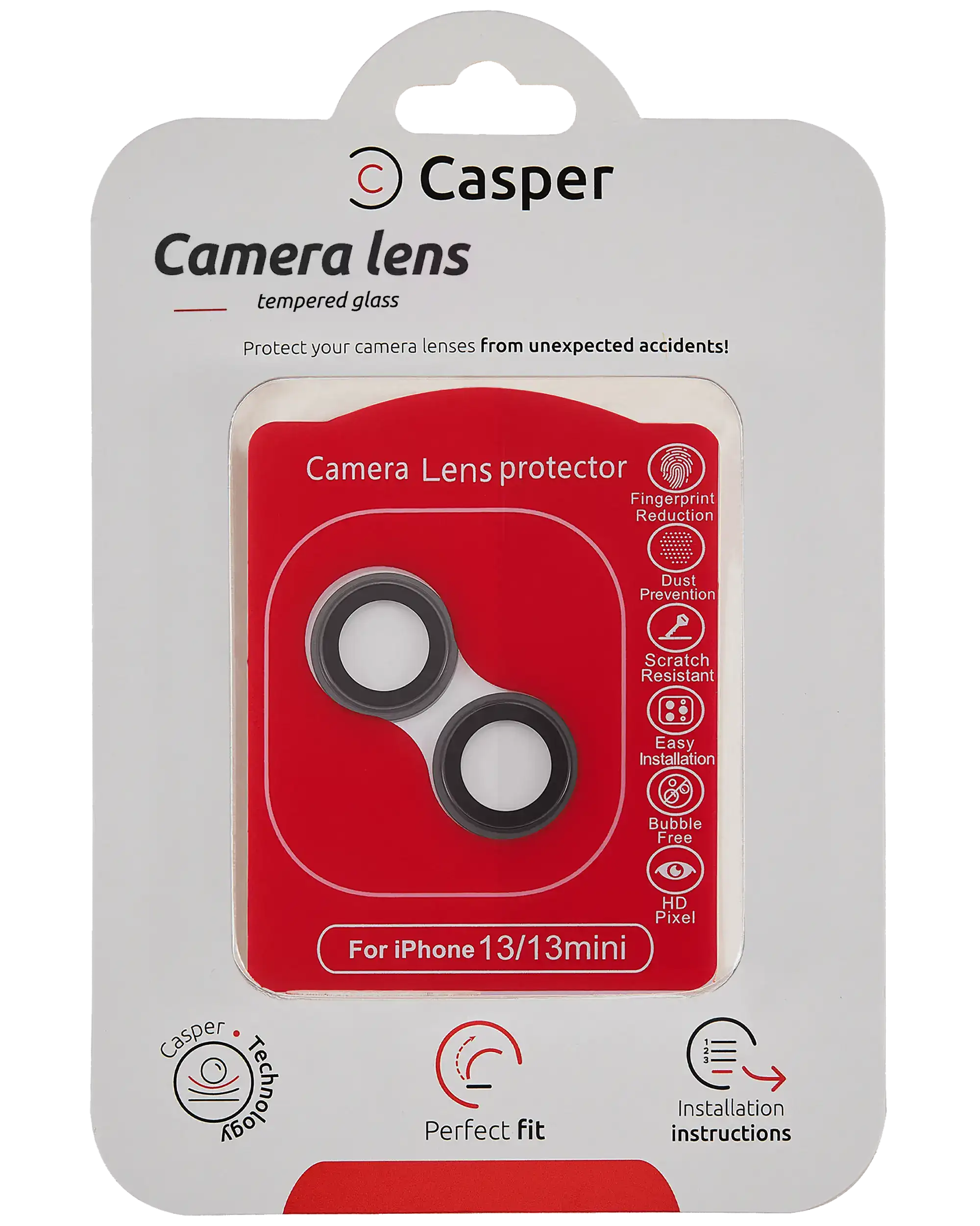 Casper Camera Lens Protector Compatible For Iphone 13 / 13 Mini (Black) (Clear)