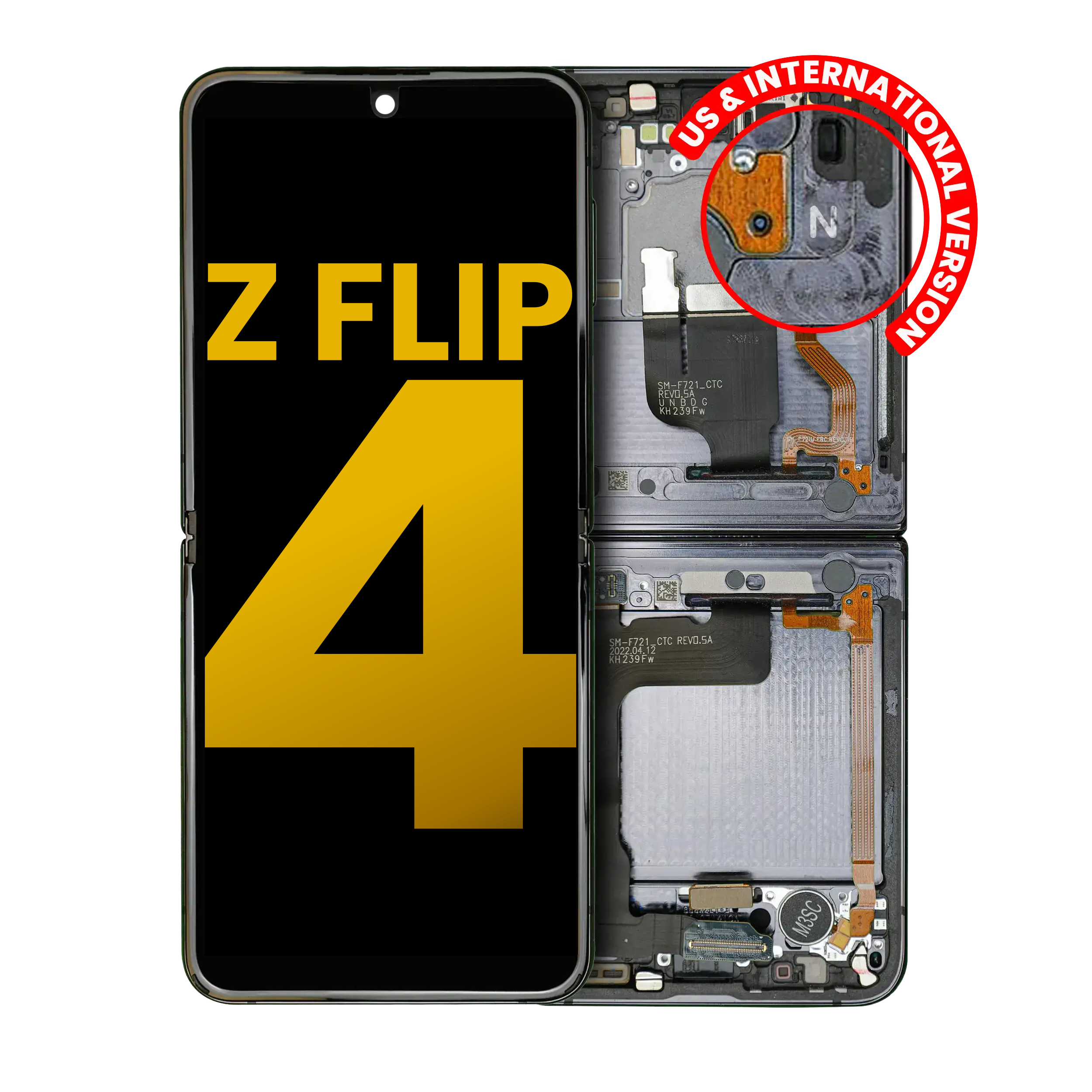 Inner Oled Assembly With Frame Compatible For Samsung Galaxy Z Flip 4 5G (Us & International Version) (Refurbished) (Graphite)