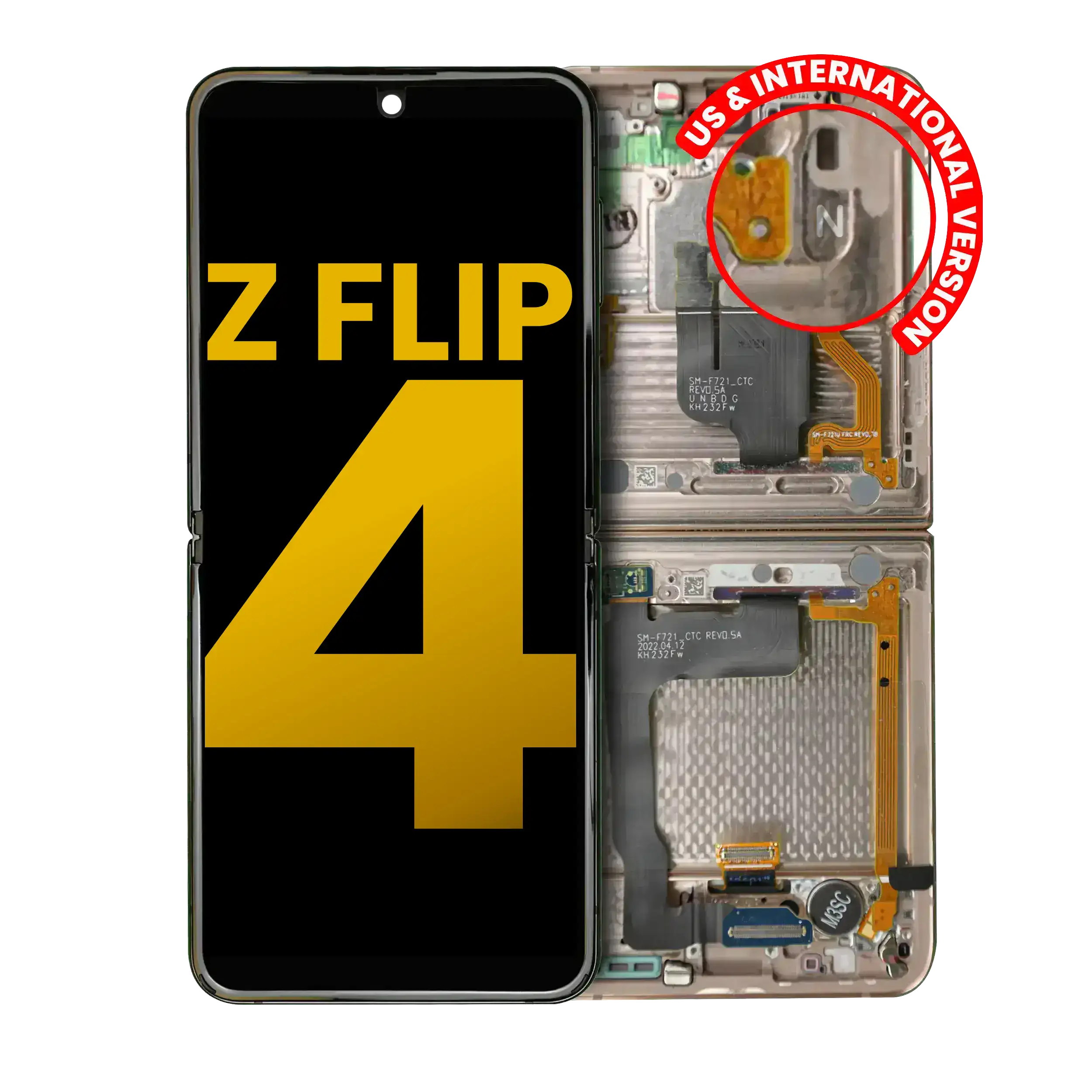 Inner Oled Assembly With Frame Compatible For Samsung Galaxy Z Flip 4 5G (Us & International Version) (Refurbished) (Pink Gold)