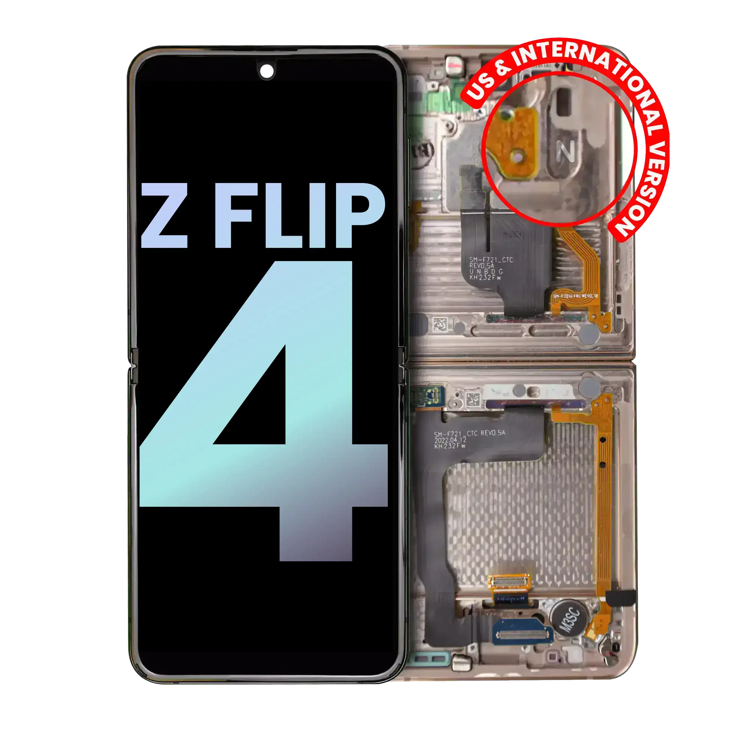Inner Oled Assembly With Frame Compatible For Samsung Galaxy Z Flip 4 5G (Us & International) (Service Pack) (Pink Gold)