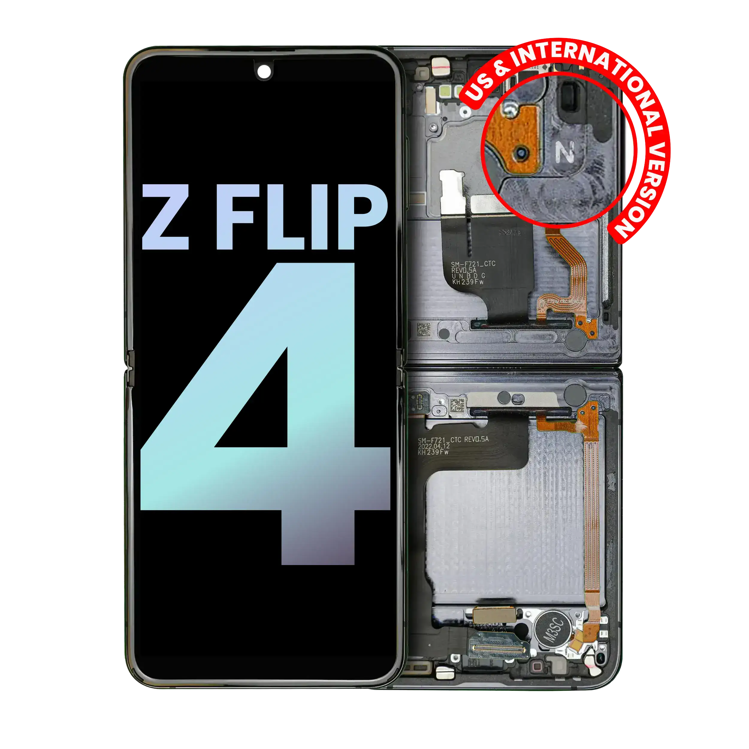 Inner Oled Assembly With Frame Compatible For Samsung Galaxy Z Flip 4 5G (Us & International) (Service Pack) (Graphite)