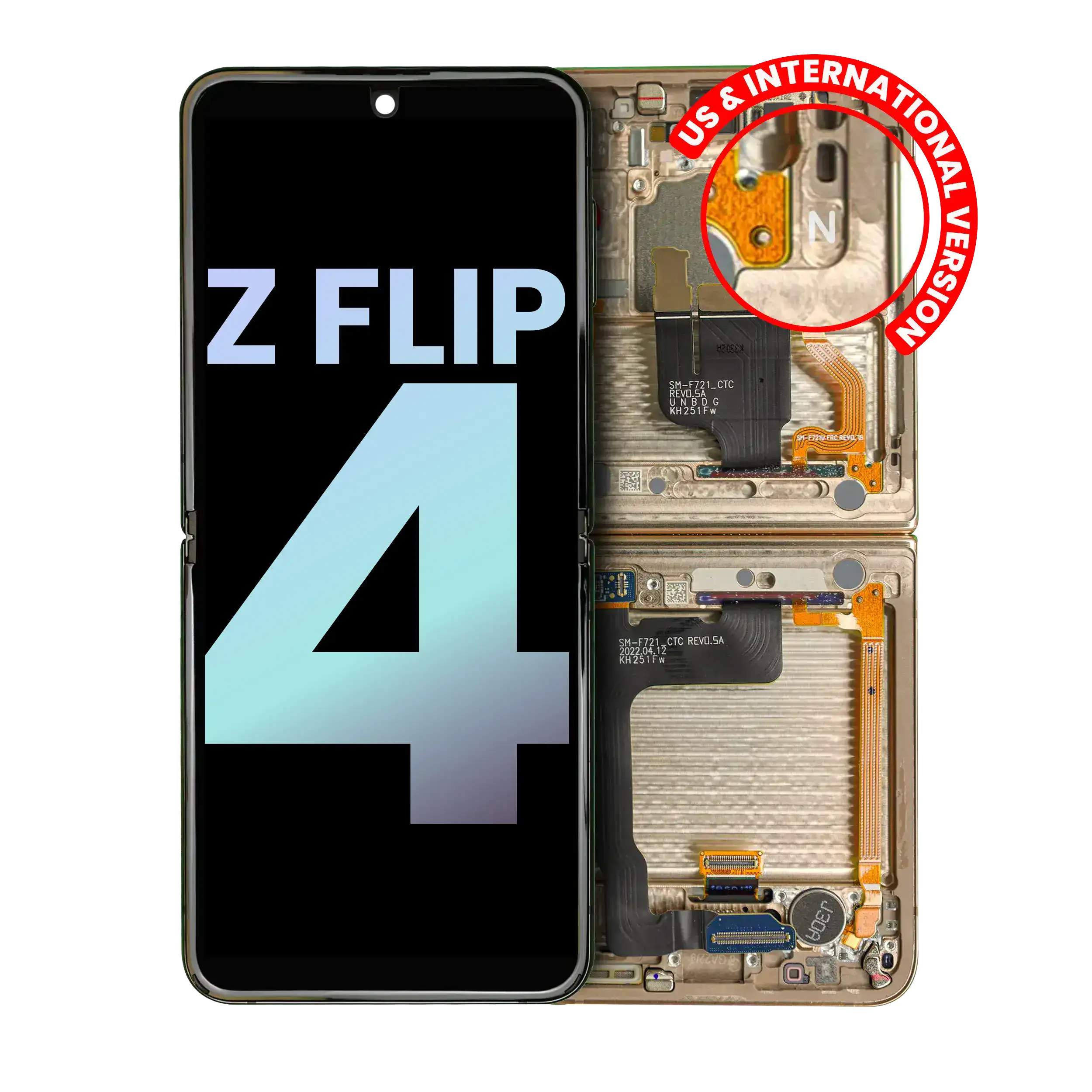 Inner Oled Assembly With Frame Compatible For Samsung Galaxy Z Flip 4 5G (Us & International) (Service Pack) (Gold)
