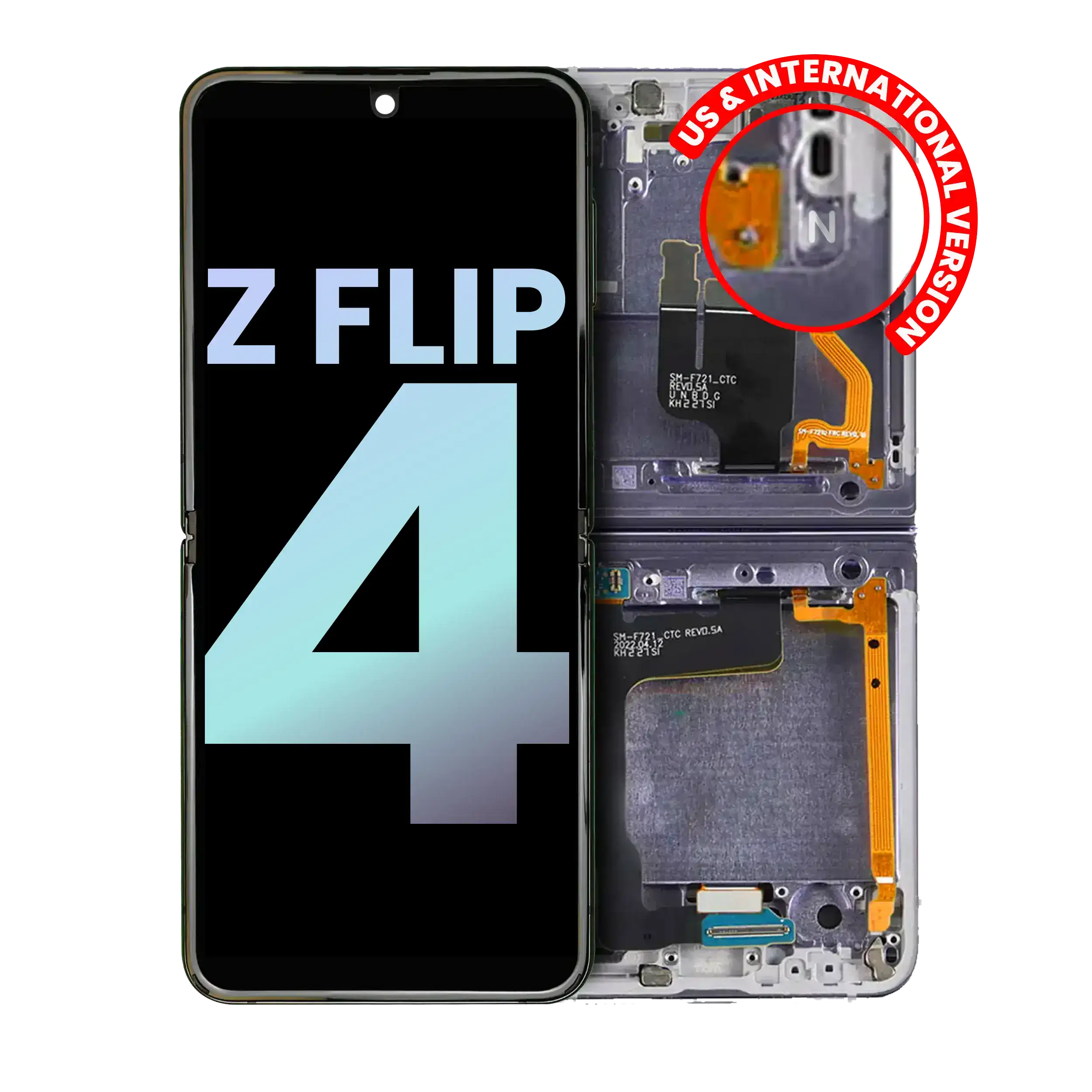 Inner Oled Assembly With Frame Compatible For Samsung Galaxy Z Flip 4 5G (Us & International) (Service Pack) (Bora Purple)