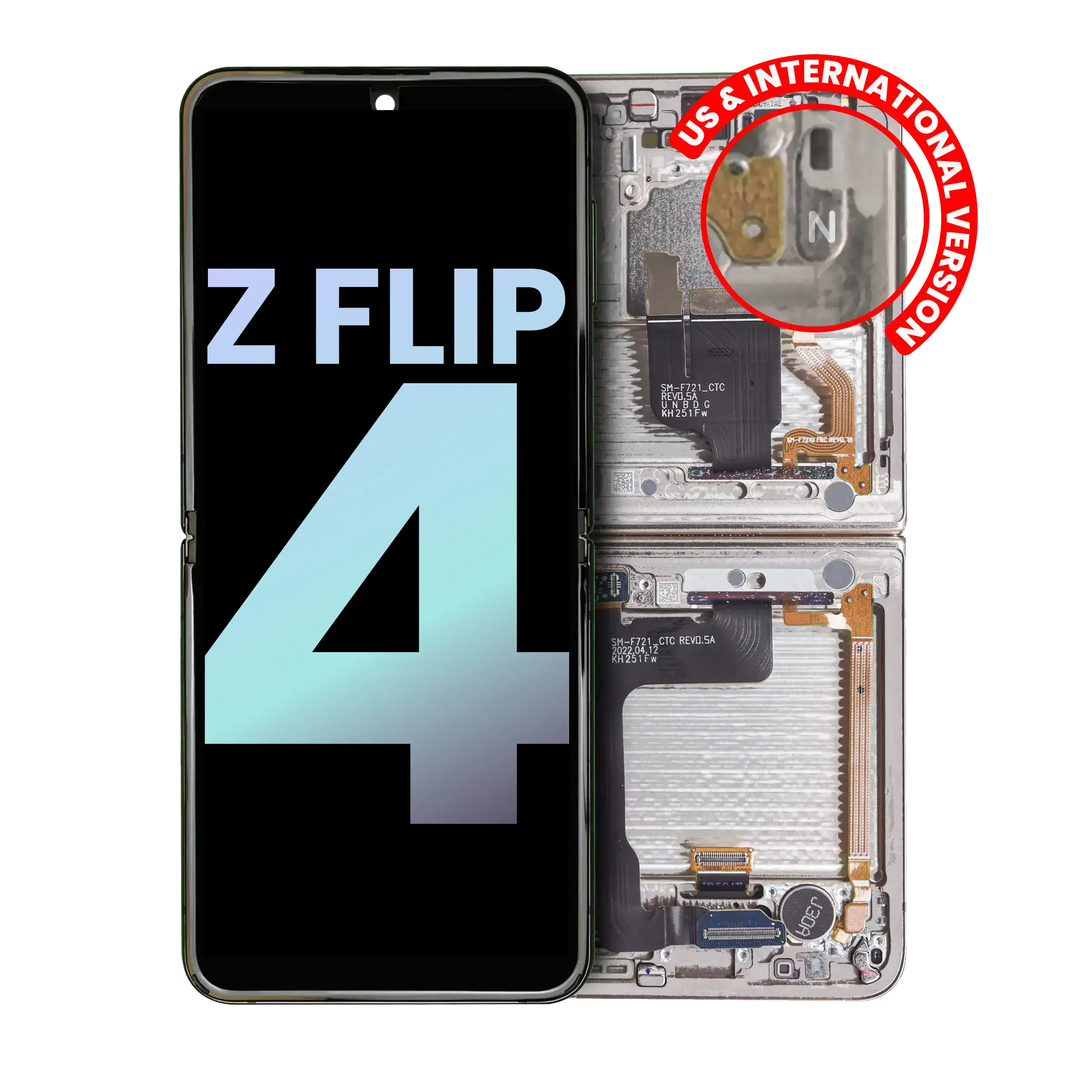 Inner Oled Assembly With Frame Compatible For Samsung Galaxy Z Flip 4 5G (Us & International) (Service Pack) (White)