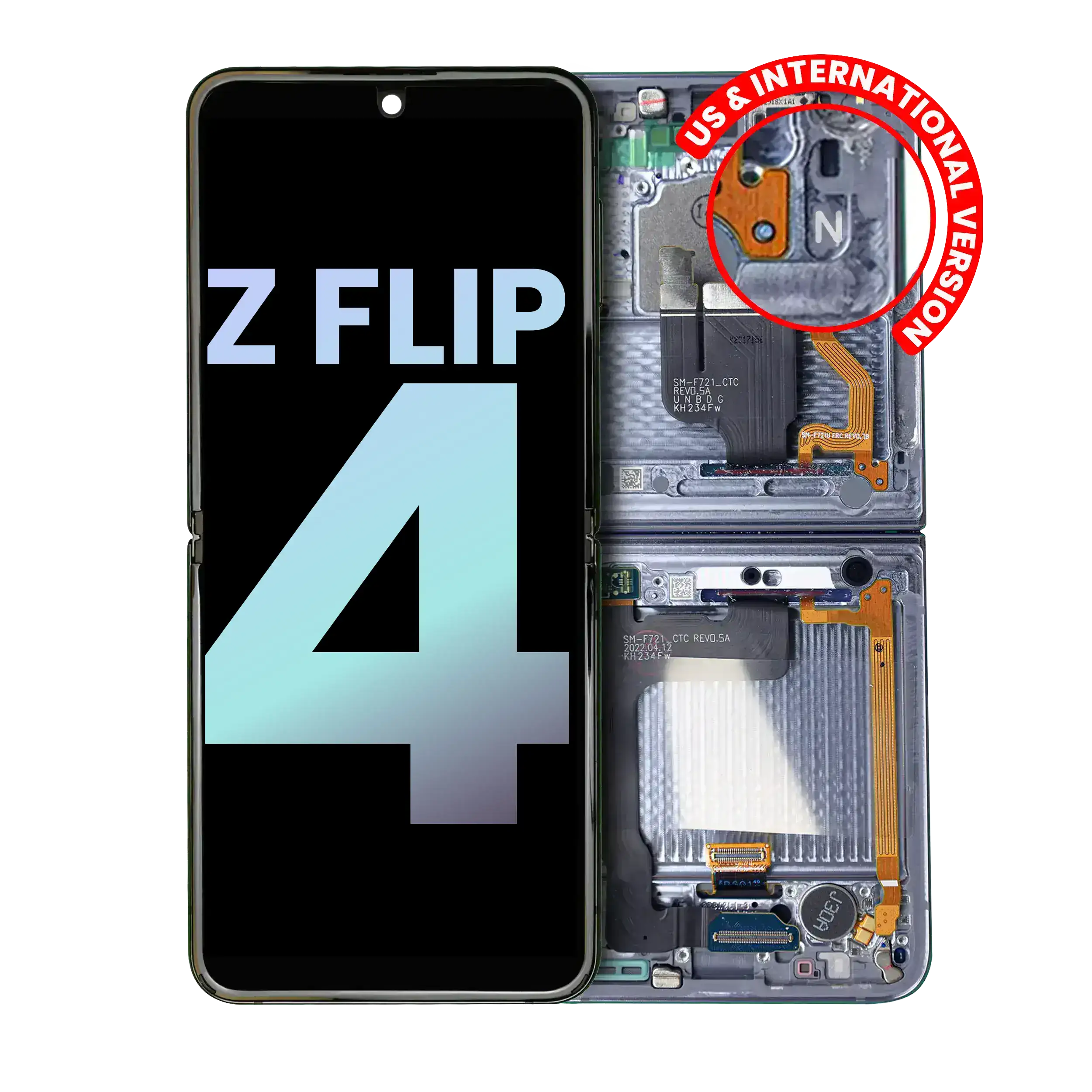 Inner Oled Assembly With Frame Compatible For Samsung Galaxy Z Flip 4 5G (Us & International) (Service Pack) (Blue)