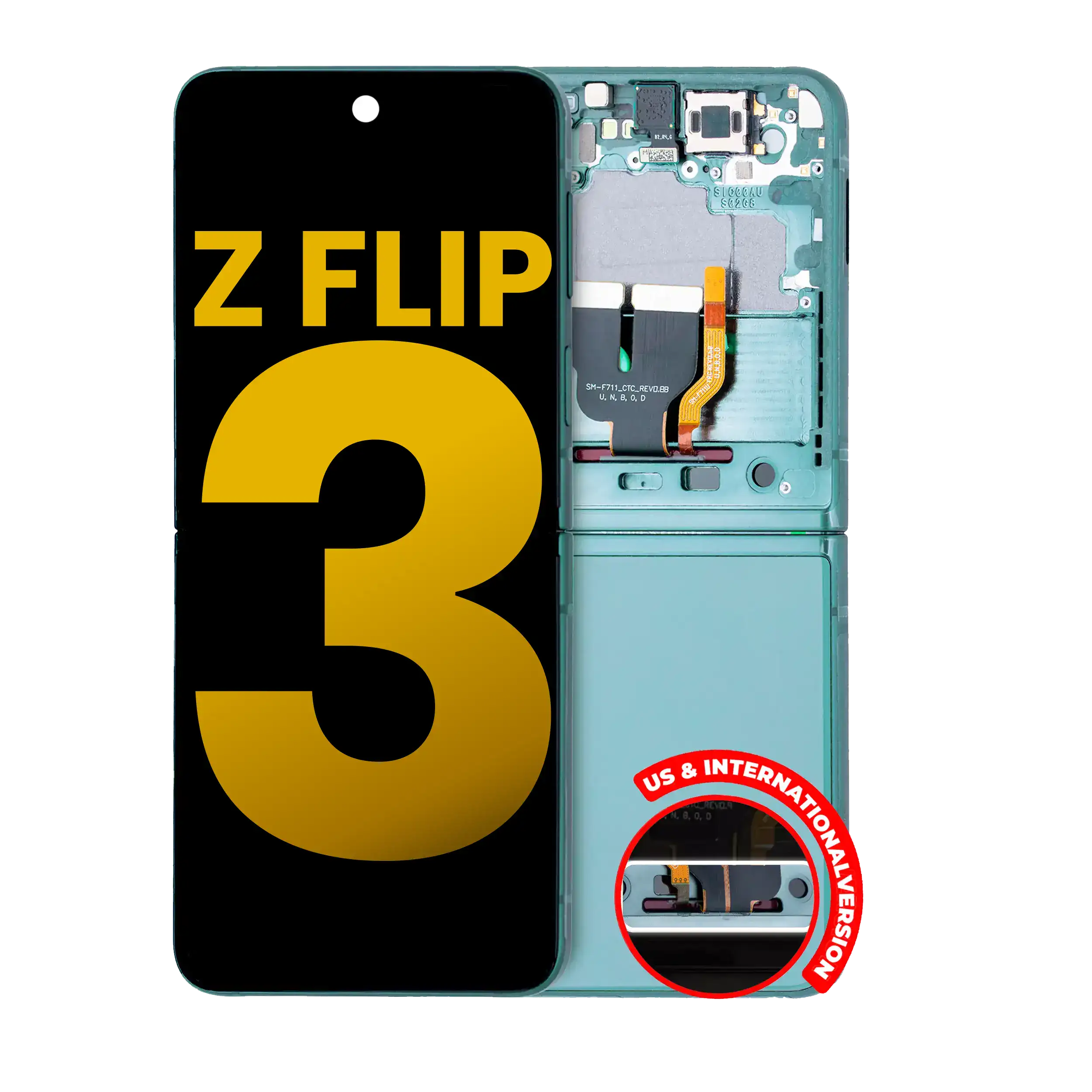 Inner Oled Assembly With Frame Compatible For Samsung Galaxy Z Flip 3 5G (Us & International) (Refurbished) (Phantom Green)