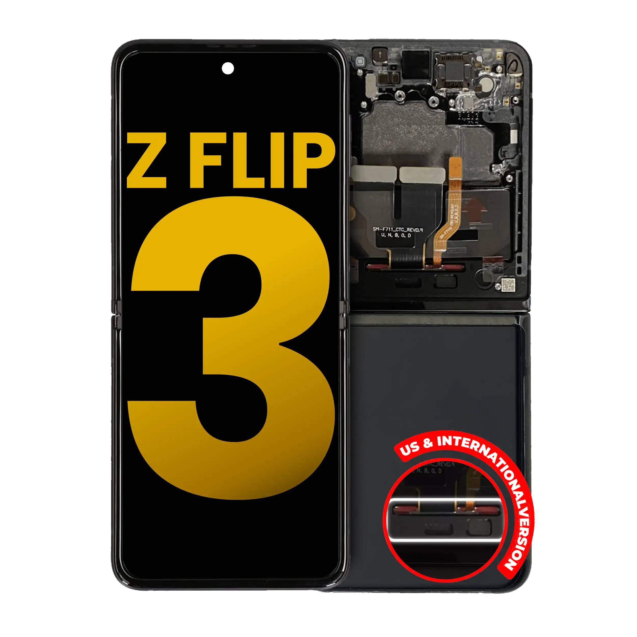 Inner Oled Assembly With Frame Compatible For Samsung Galaxy Z Flip 3 5G (Us & International) (Refurbished) (Phantom Black)