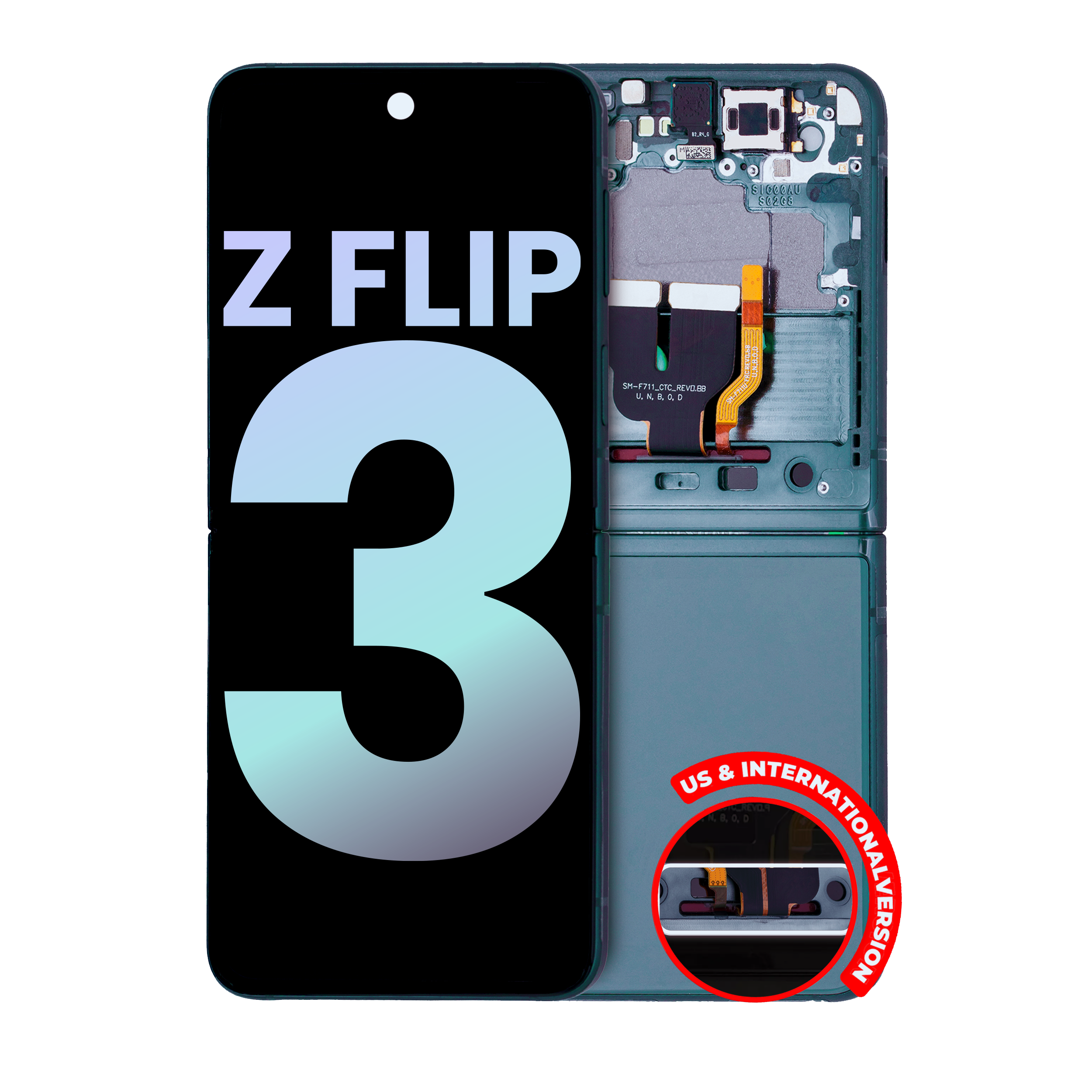 Inner Oled Assembly With Frame Compatible For Samsung Galaxy Z Flip 3 5G (Us & International) (Service Pack) (Green)