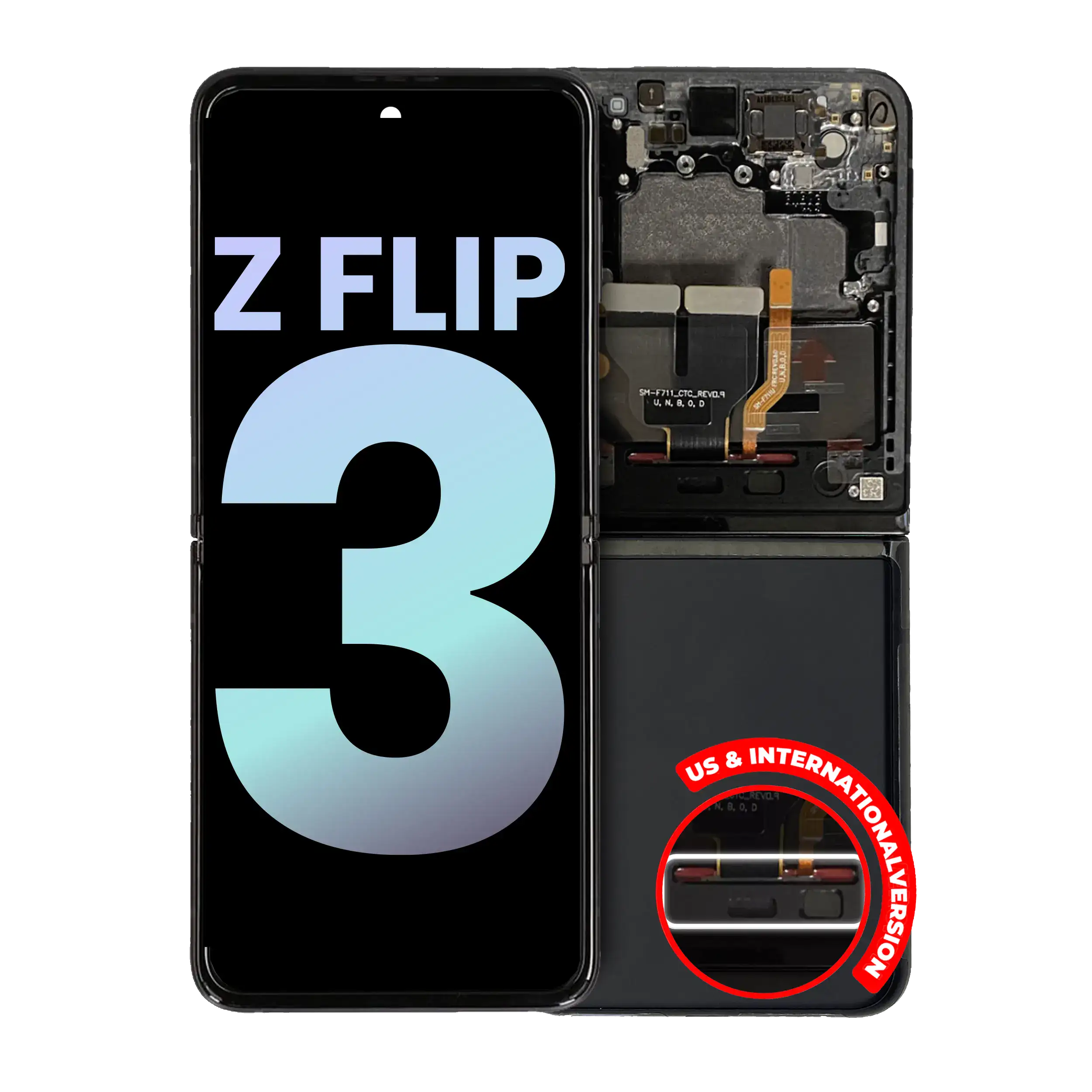Inner Oled Assembly With Frame Compatible For Samsung Galaxy Z Flip 3 5G (Us & International) (Service Pack) (Phantom Black)