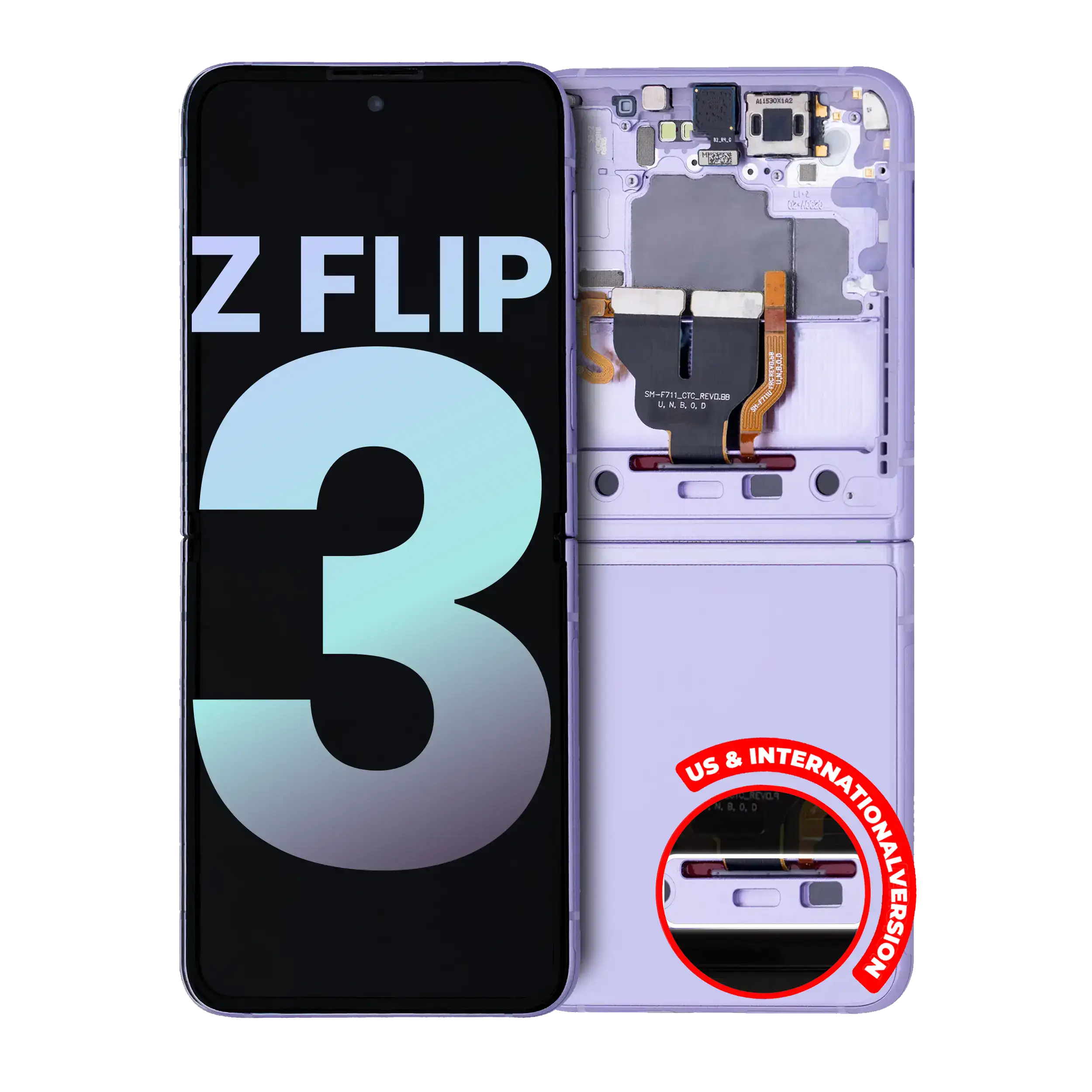 Inner Oled Assembly With Frame Compatible For Samsung Galaxy Z Flip 3 5G (Us & International) (Service Pack) (Lavender)