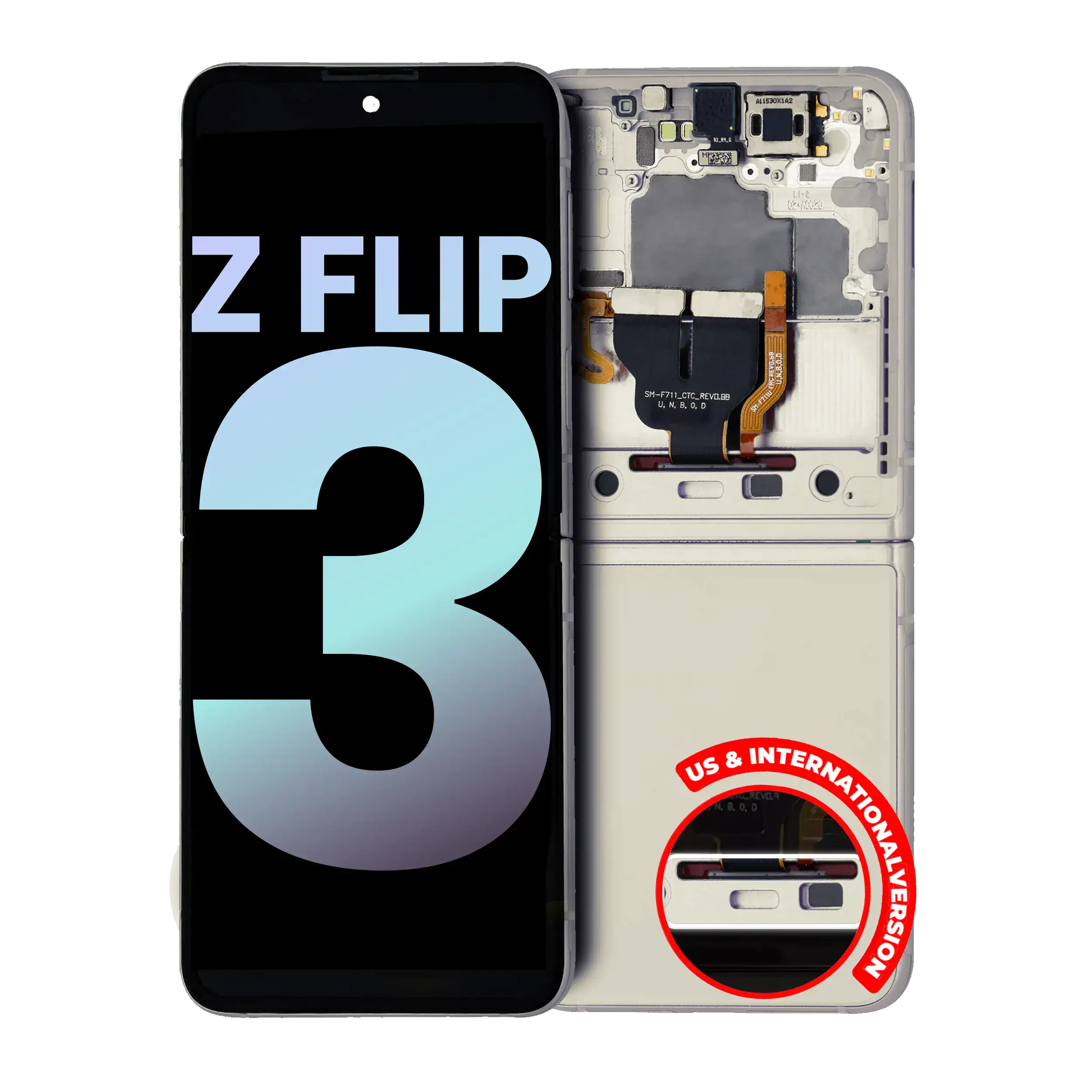 Inner Oled Assembly With Frame Compatible For Samsung Galaxy Z Flip 3 5G (Us & International) (Service Pack) (Cream)
