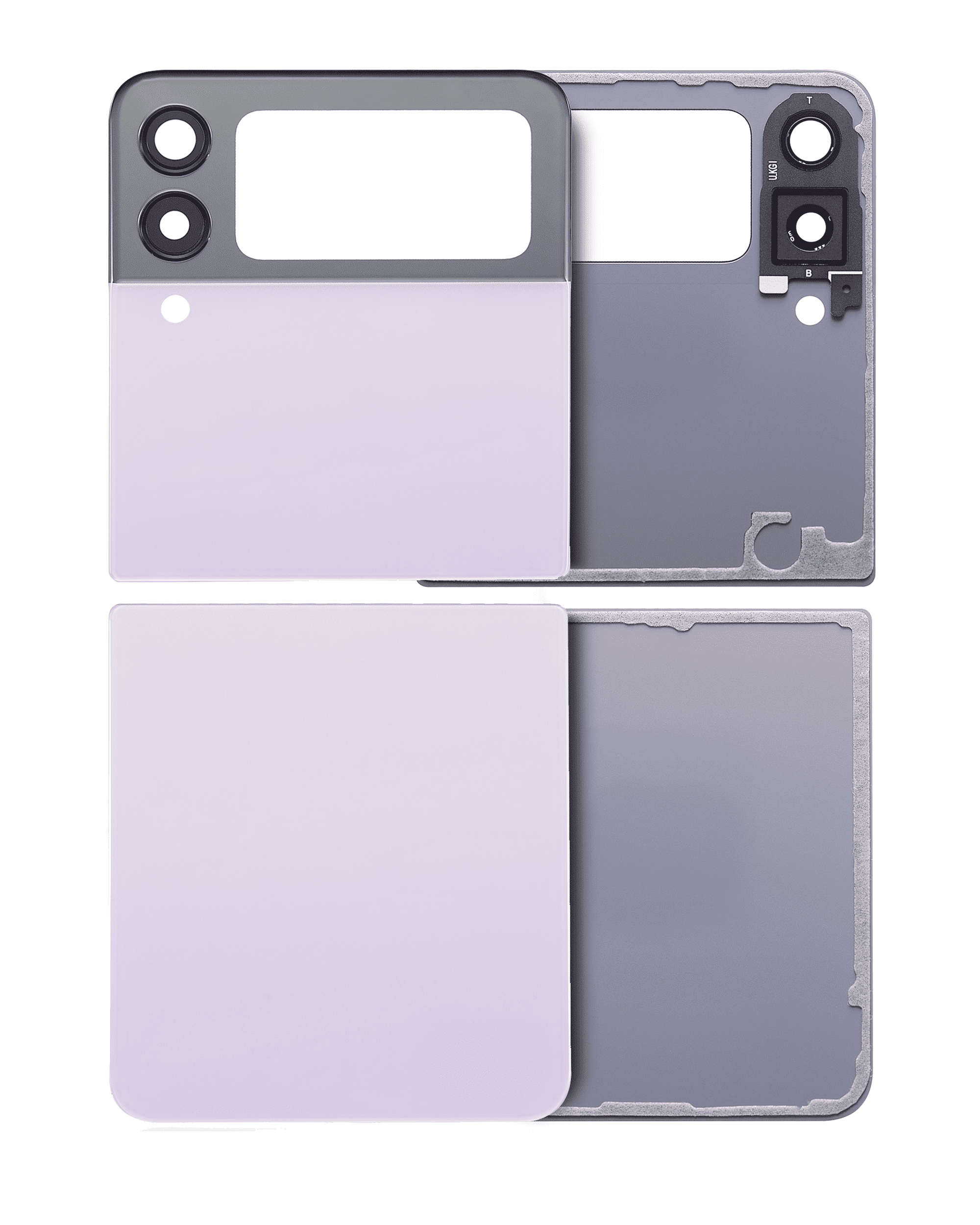 Top & Bottom Back Cover Glass With Camera Lens Compatible For Samsung Galaxy Z Flip 3 5G (Aftermarket Plus) (Lavender)