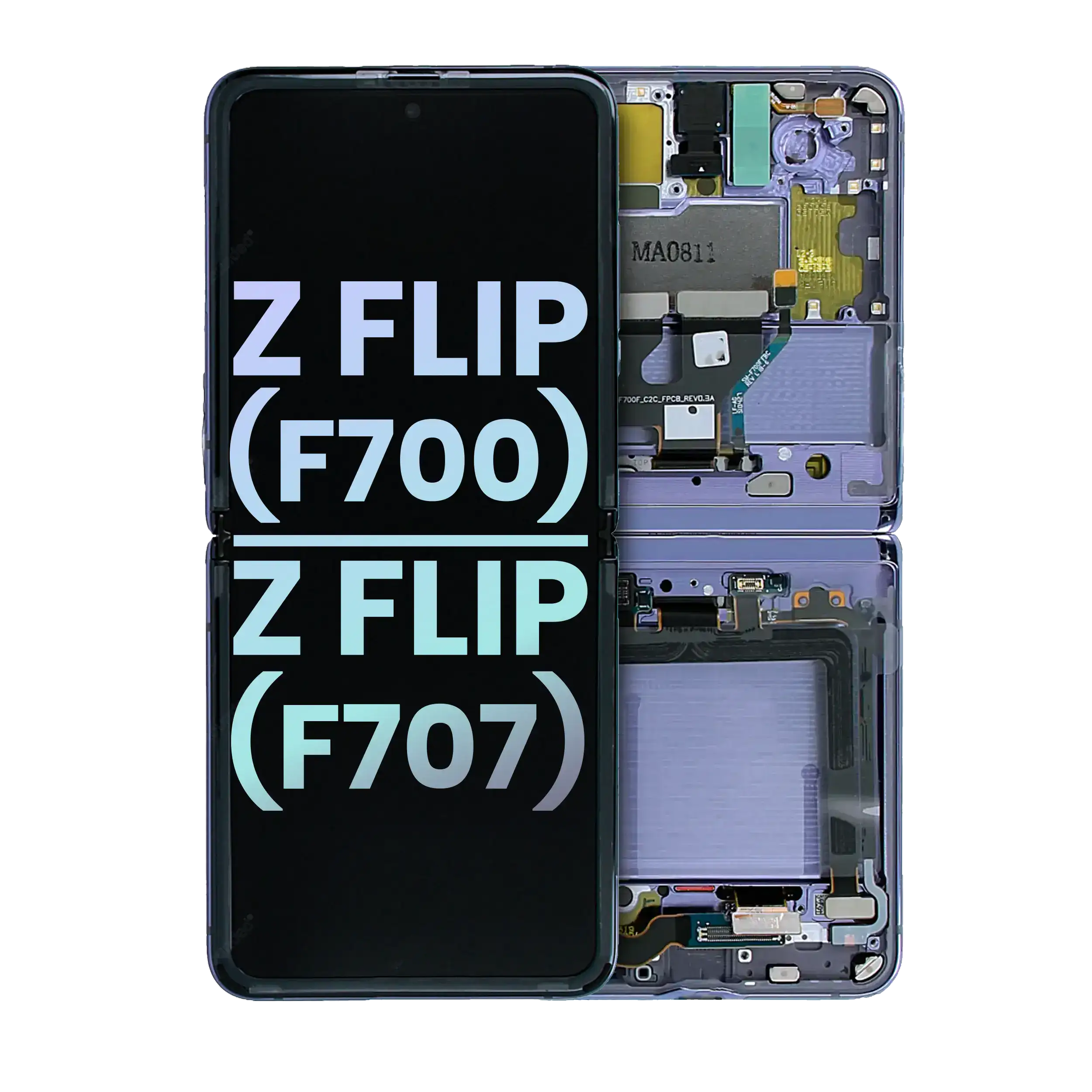 Inner Oled Assembly With Frame Compatible For Samsung Galaxy Z Flip 4G (F700) / Z Flip 5G (F707) (Service Pack) (Mirror Purple)