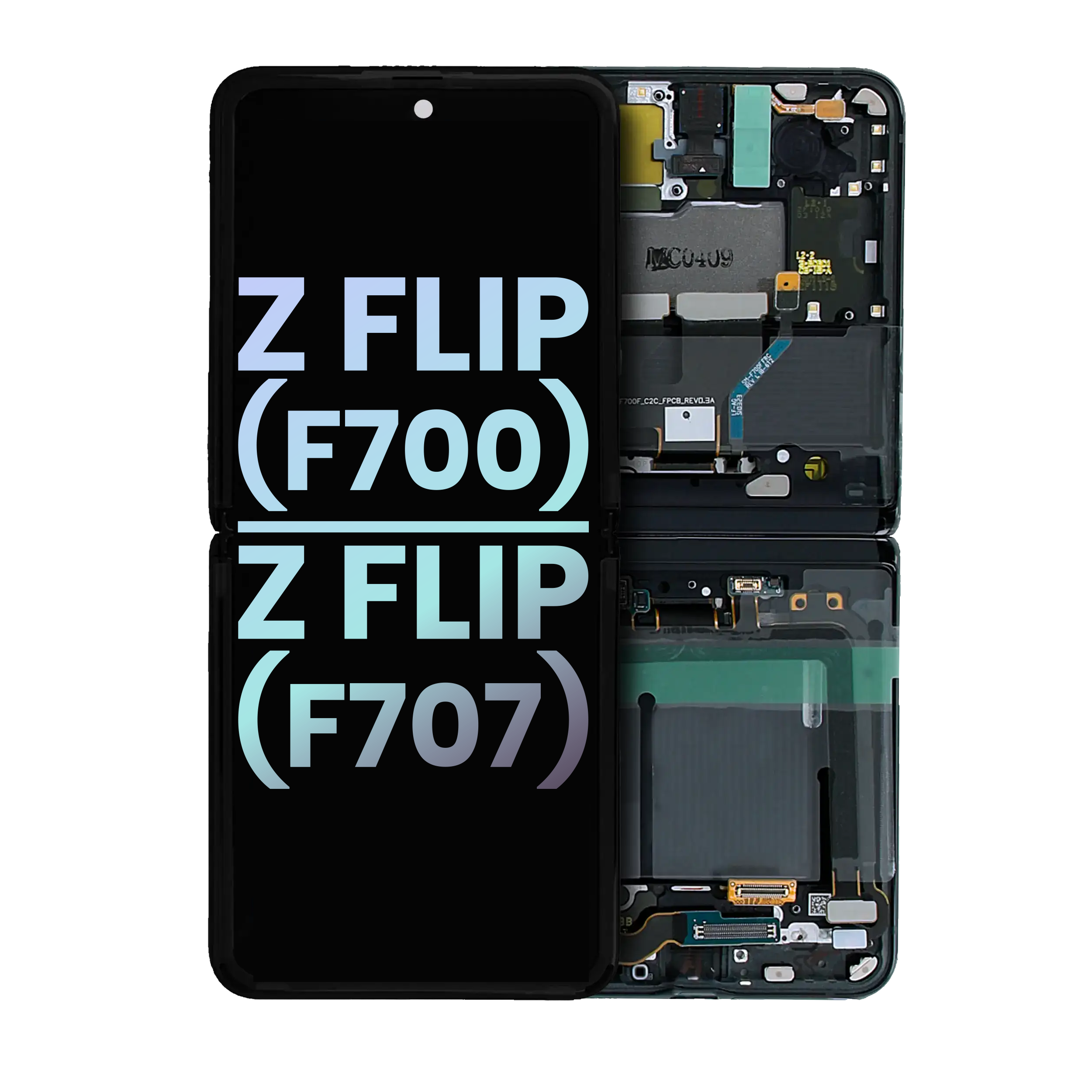 Inner Oled Assembly With Frame Compatible For Samsung Galaxy Z Flip 4G (F700) / Z Flip 5G (F707) (Service Pack) (Mirror Black)